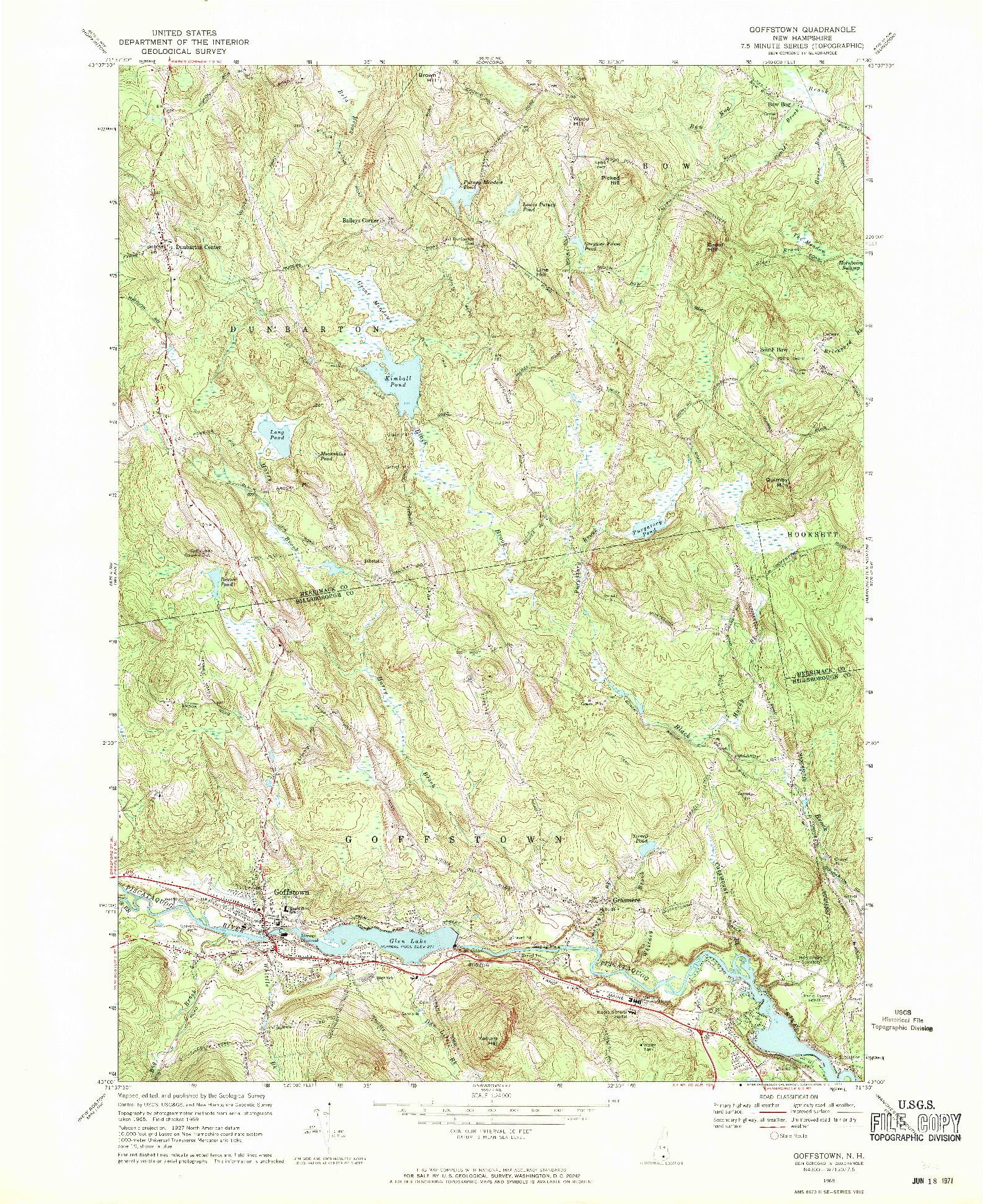 USGS 1:24000-SCALE QUADRANGLE FOR GOFFSTOWN, NH 1969