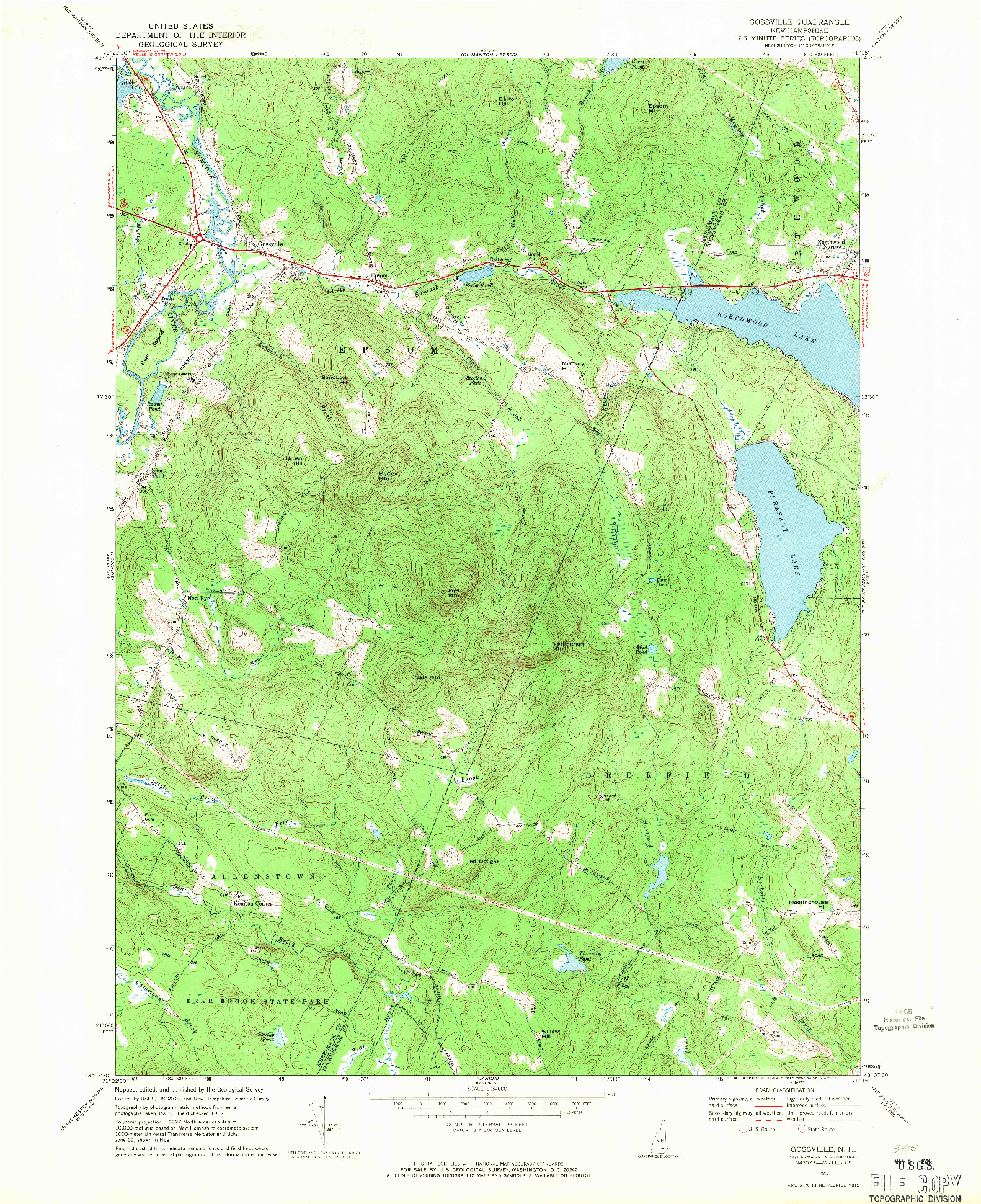 USGS 1:24000-SCALE QUADRANGLE FOR GOSSVILLE, NH 1967