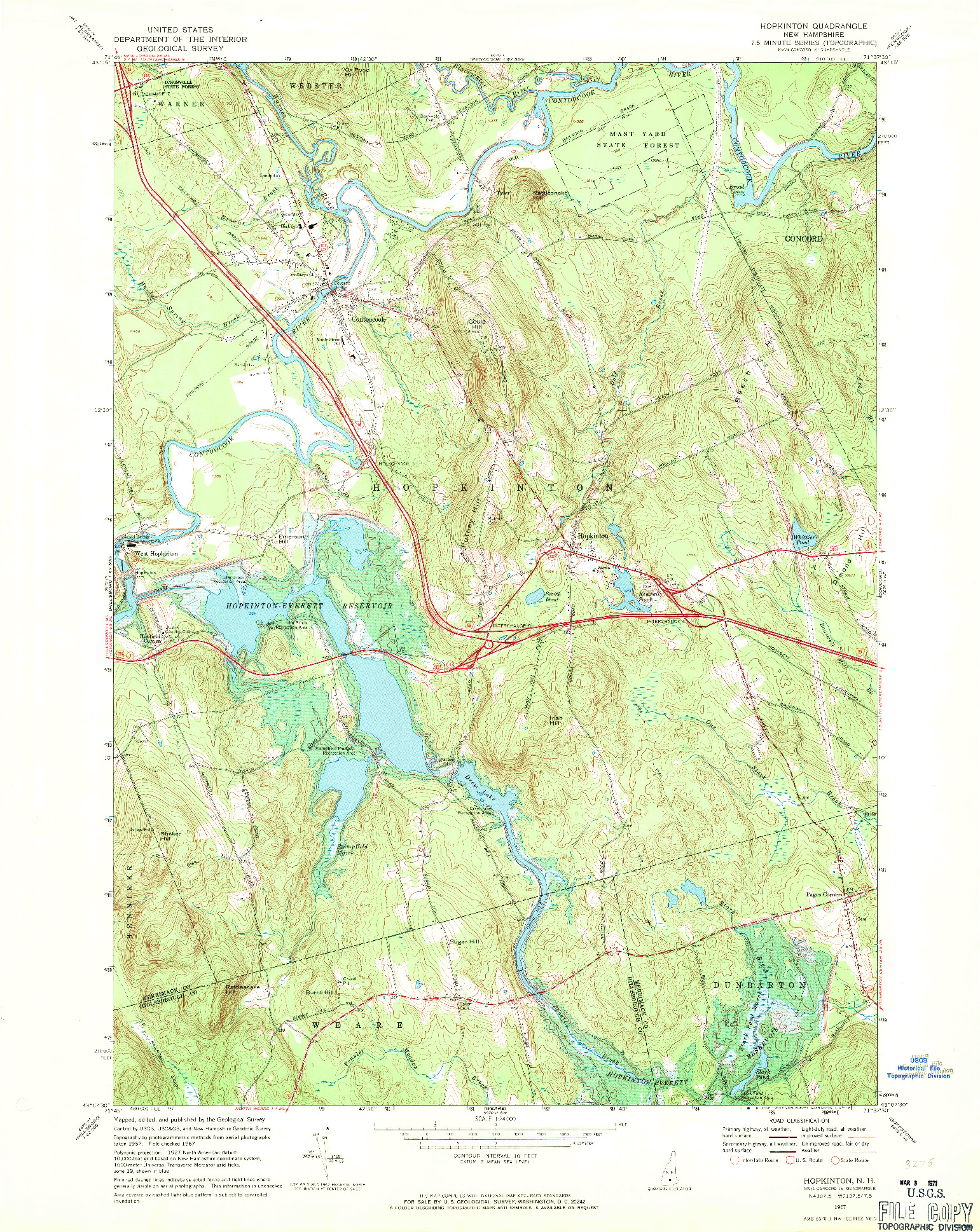 USGS 1:24000-SCALE QUADRANGLE FOR HOPKINTON, NH 1967