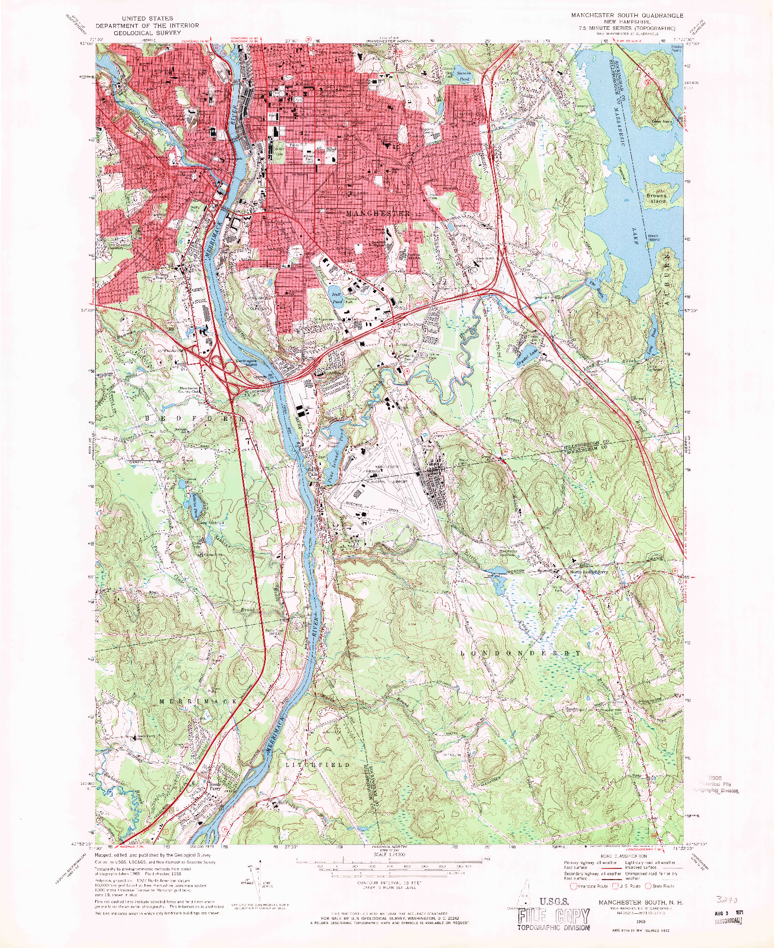 USGS 1:24000-SCALE QUADRANGLE FOR MANCHESTER SOUTH, NH 1968