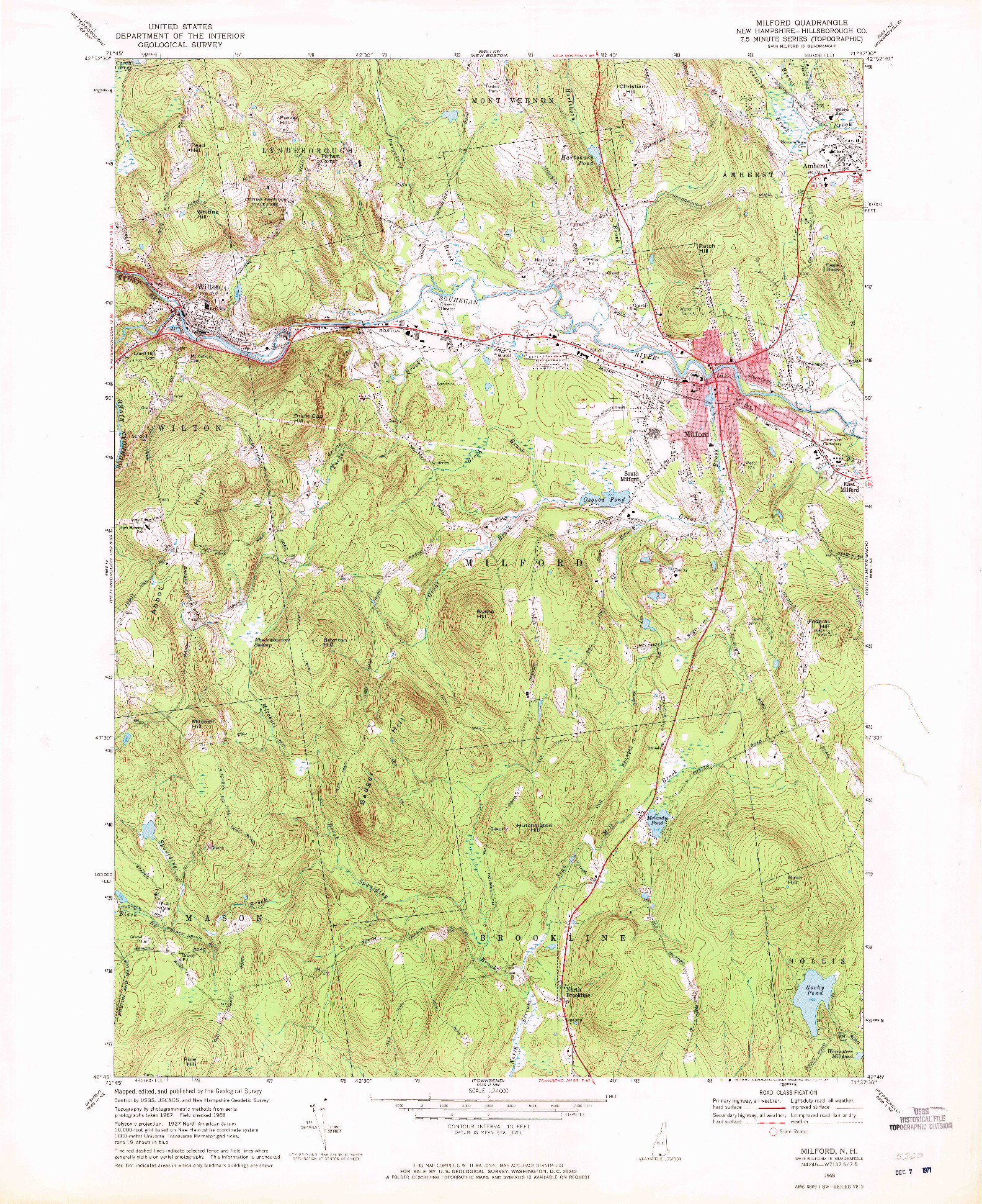 USGS 1:24000-SCALE QUADRANGLE FOR MILFORD, NH 1968
