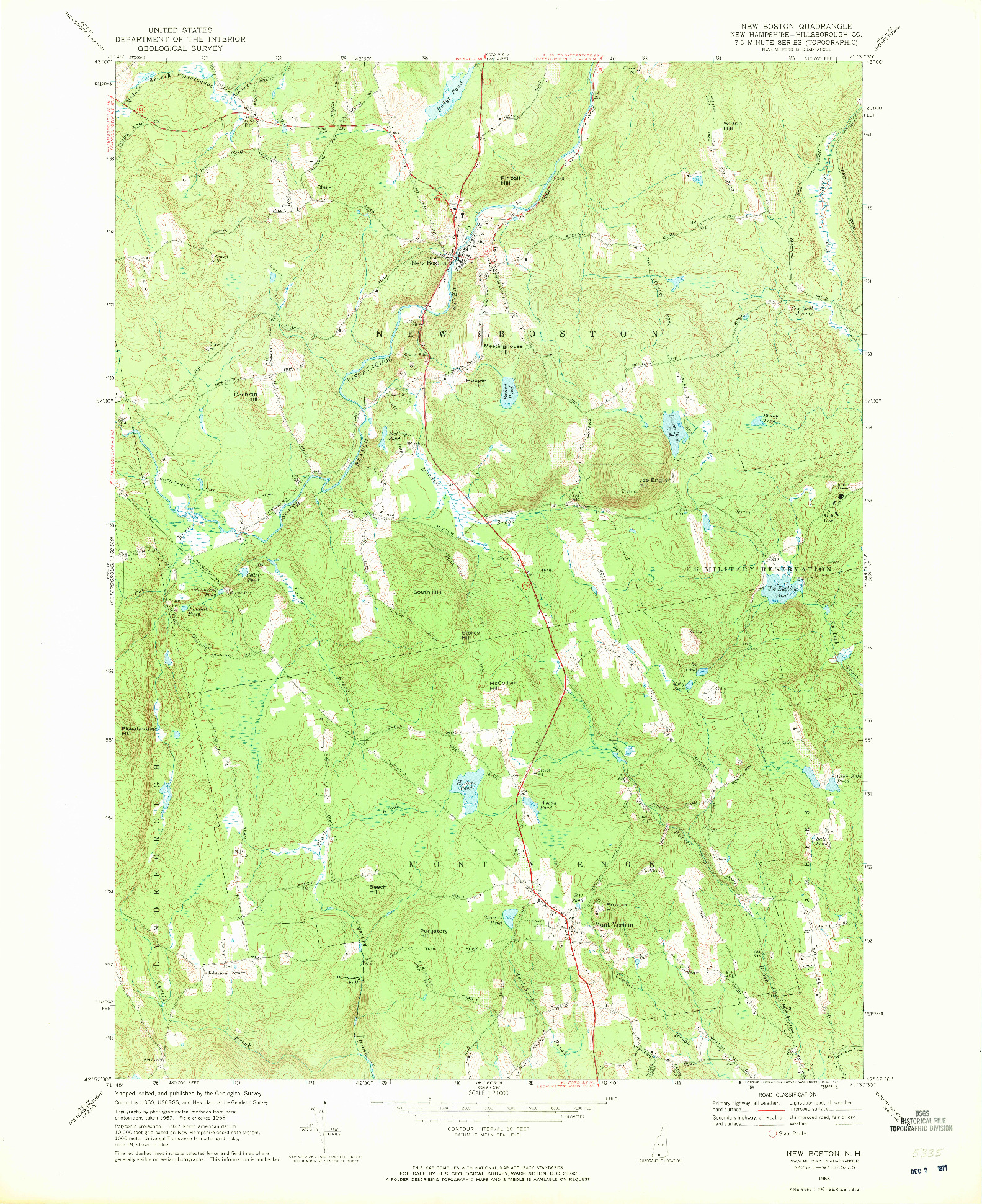 USGS 1:24000-SCALE QUADRANGLE FOR NEW BOSTON, NH 1968