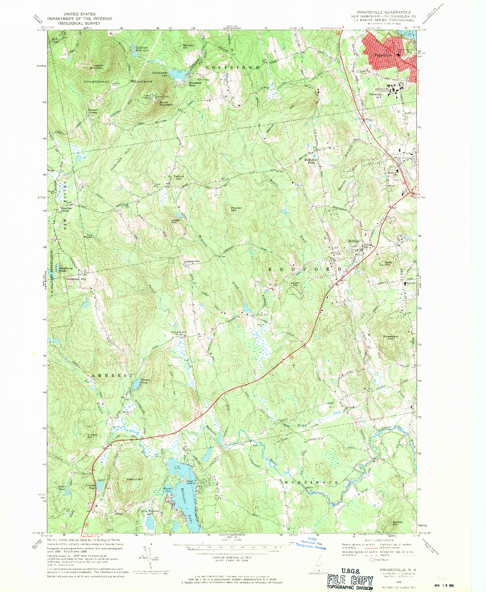 USGS 1:24000-SCALE QUADRANGLE FOR PINARDVILLE, NH 1968