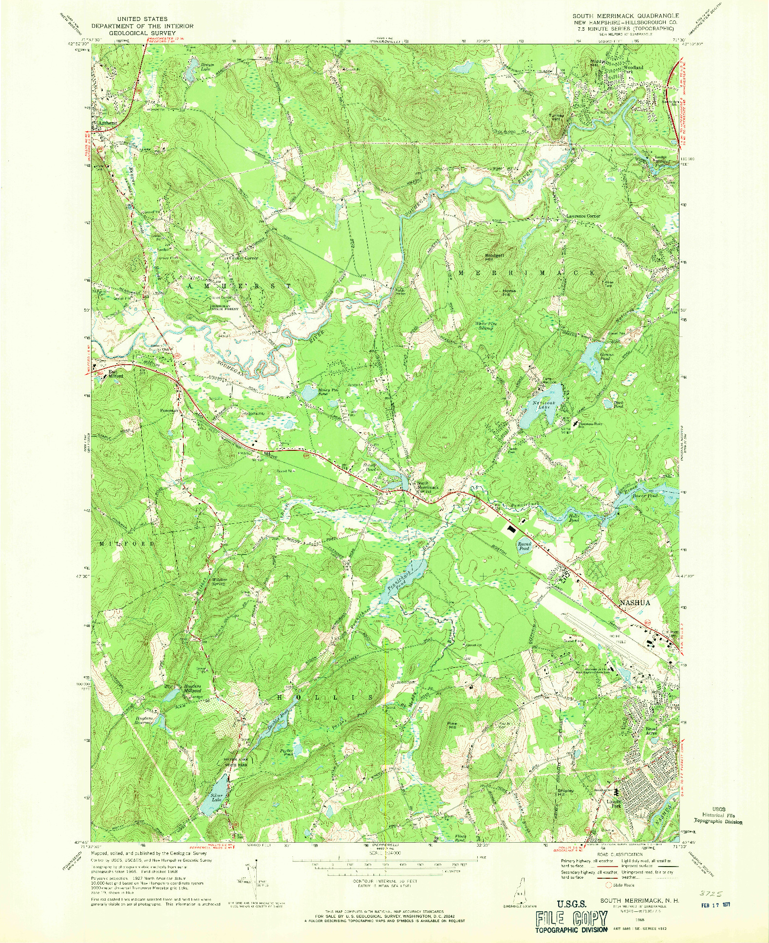 USGS 1:24000-SCALE QUADRANGLE FOR SOUTH MERRIMACK, NH 1968