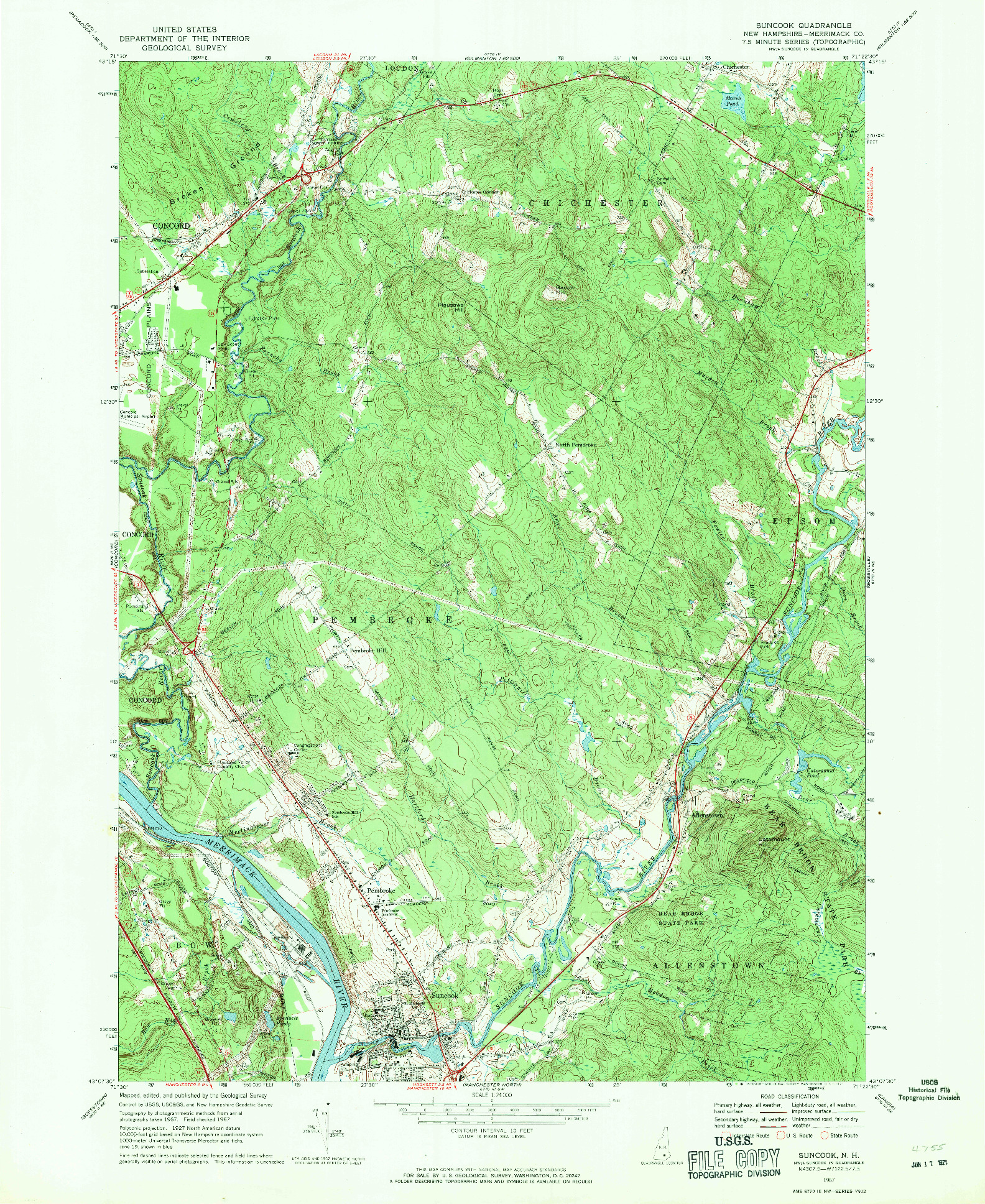 USGS 1:24000-SCALE QUADRANGLE FOR SUNCOOK, NH 1967