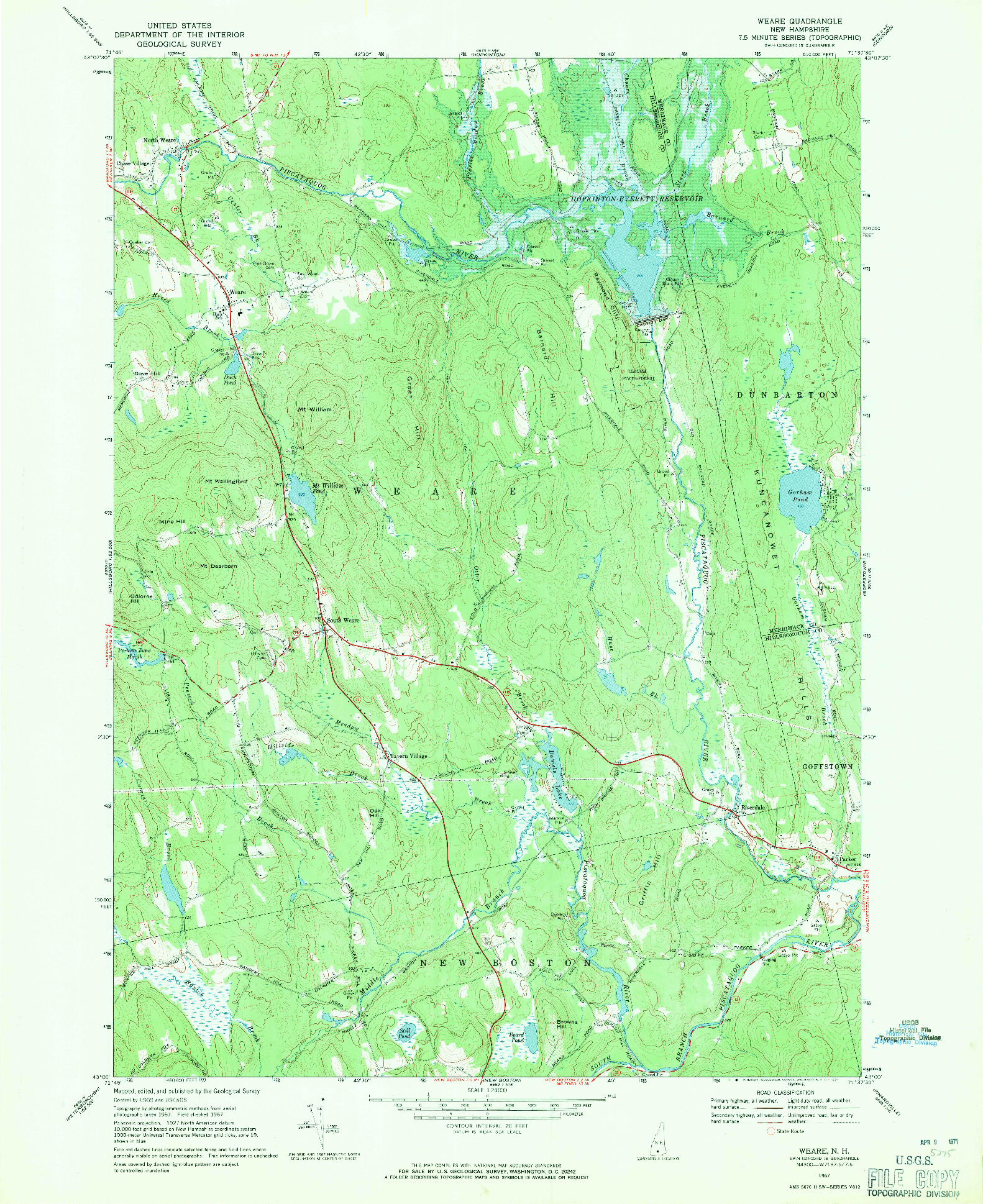 USGS 1:24000-SCALE QUADRANGLE FOR WEARE, NH 1967