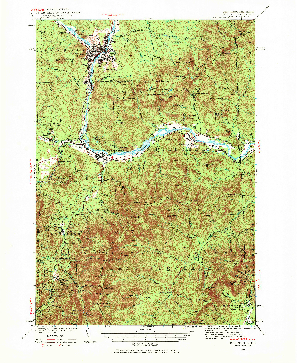 USGS 1:62500-SCALE QUADRANGLE FOR GORHAM, NH 1937
