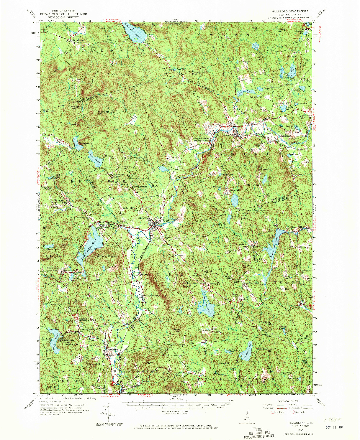 USGS 1:62500-SCALE QUADRANGLE FOR HILLSBORO, NH 1957