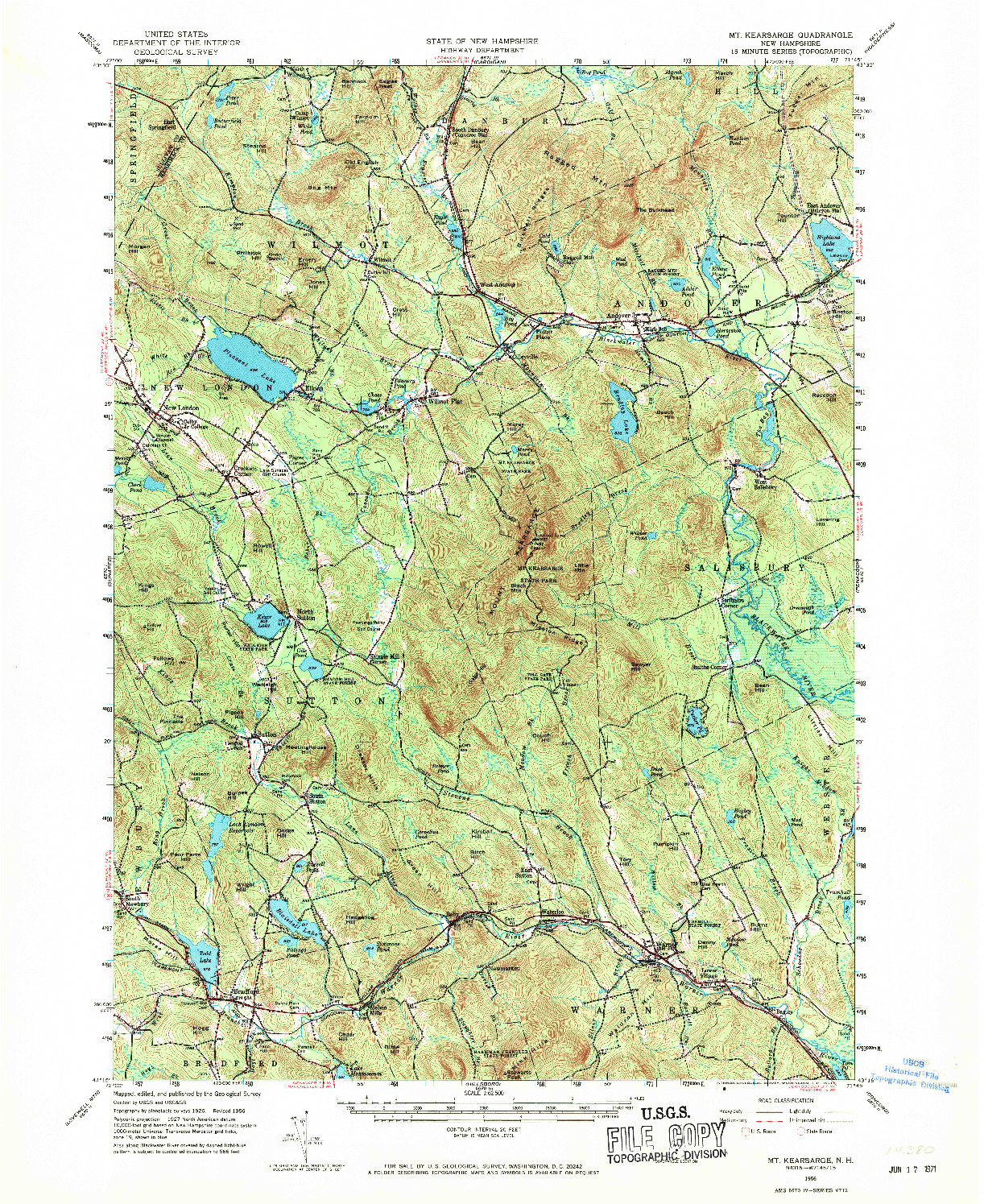 USGS 1:62500-SCALE QUADRANGLE FOR MT. KEARSARGE, NH 1956