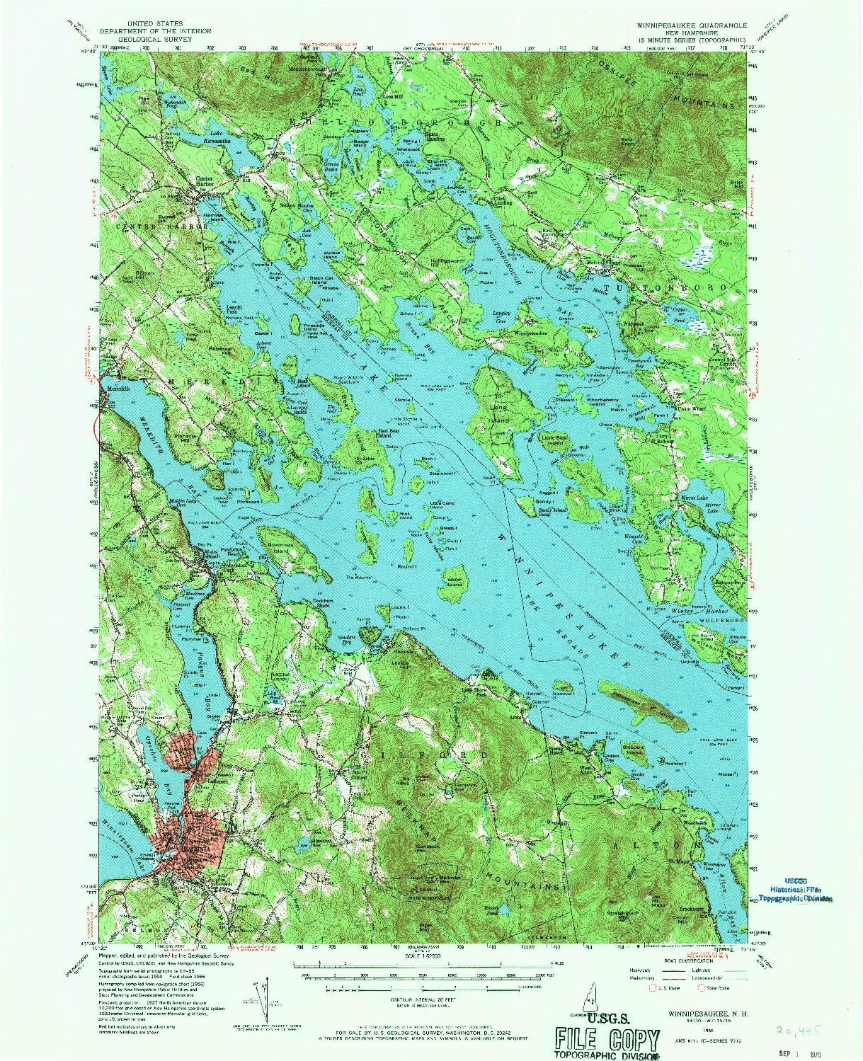 USGS 1:62500-SCALE QUADRANGLE FOR WINNIPESAUKEE, NH 1956