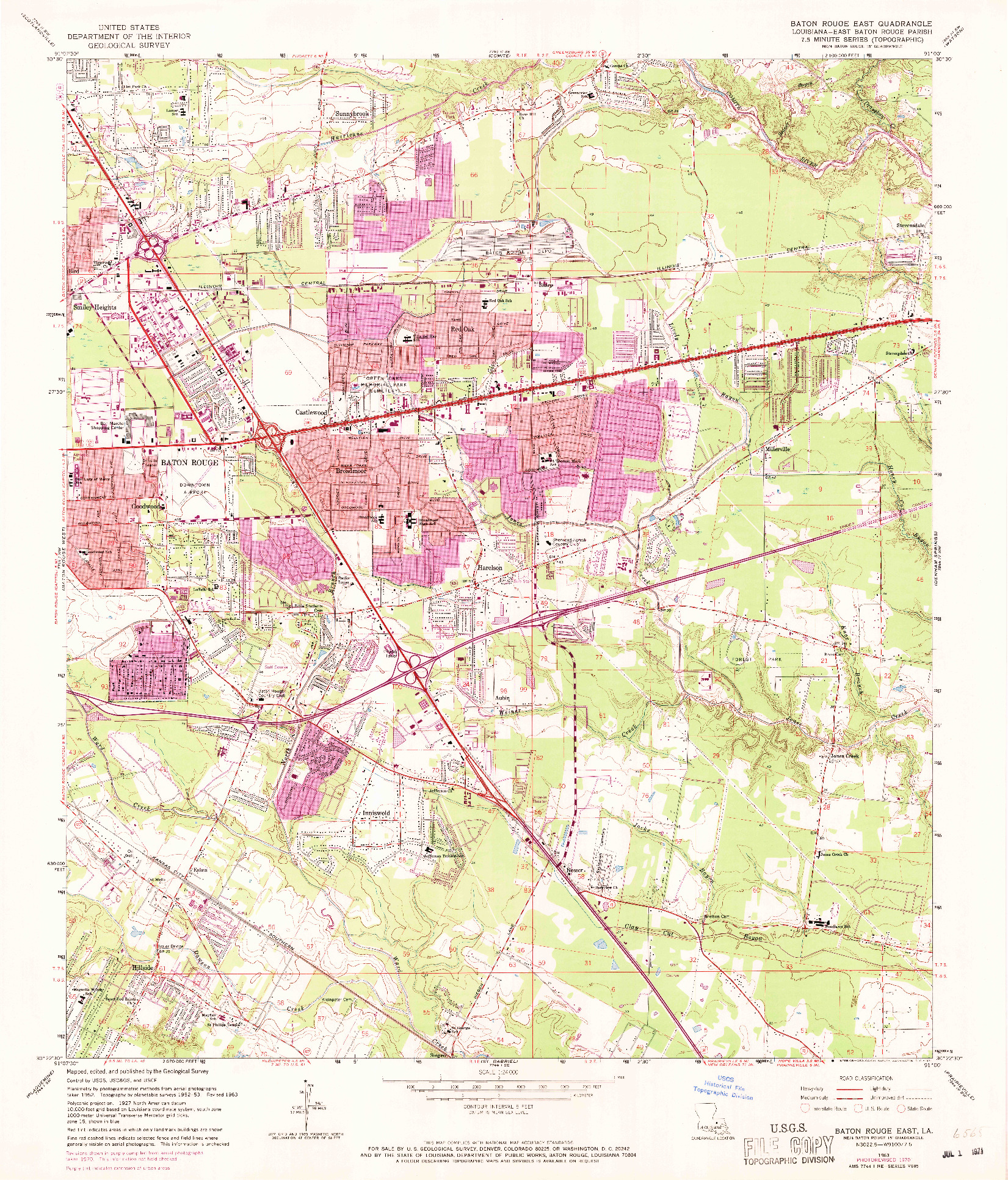 USGS 1:24000-SCALE QUADRANGLE FOR BATON ROUGE EAST, LA 1963