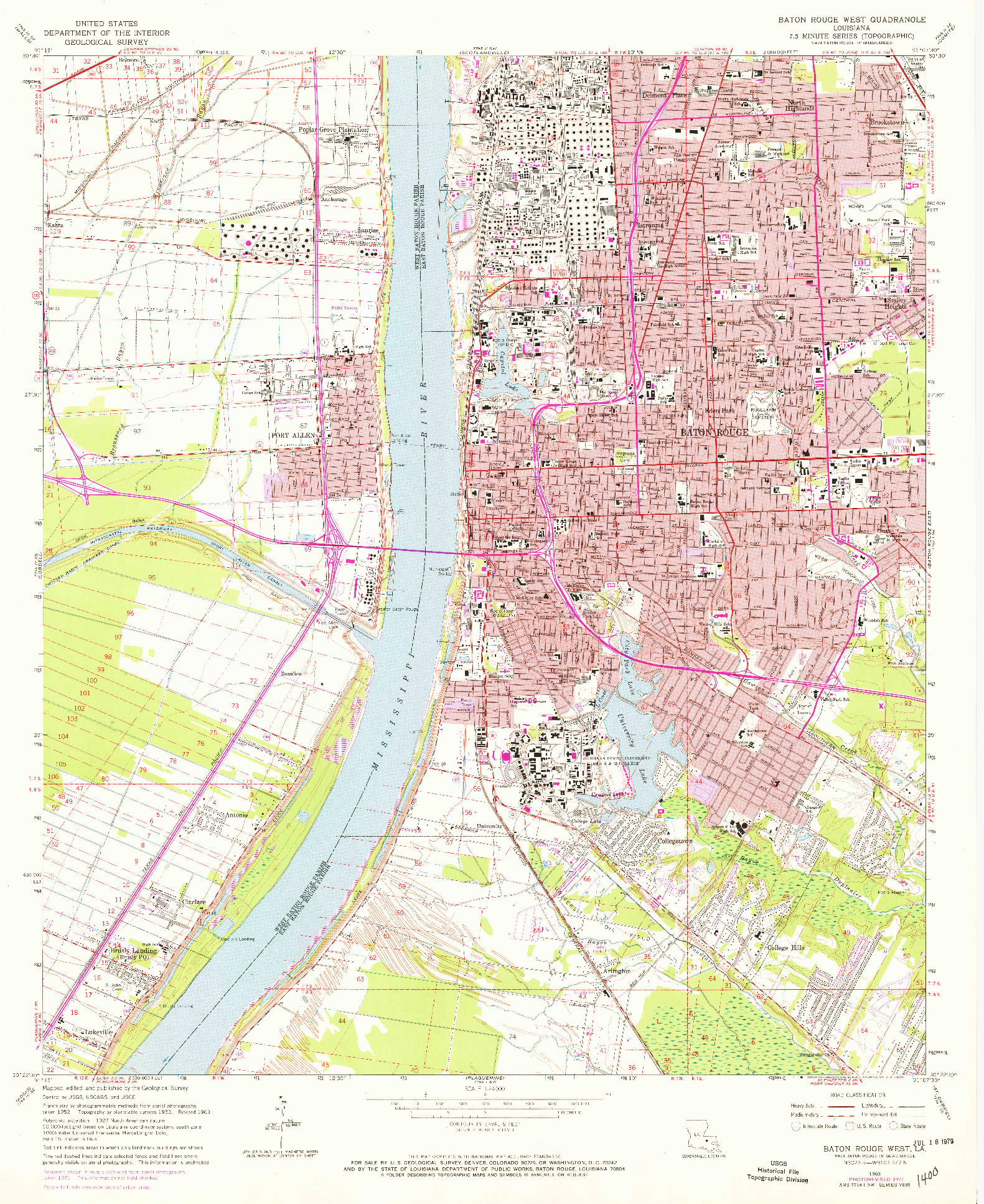 USGS 1:24000-SCALE QUADRANGLE FOR BATON ROUGE WEST, LA 1963