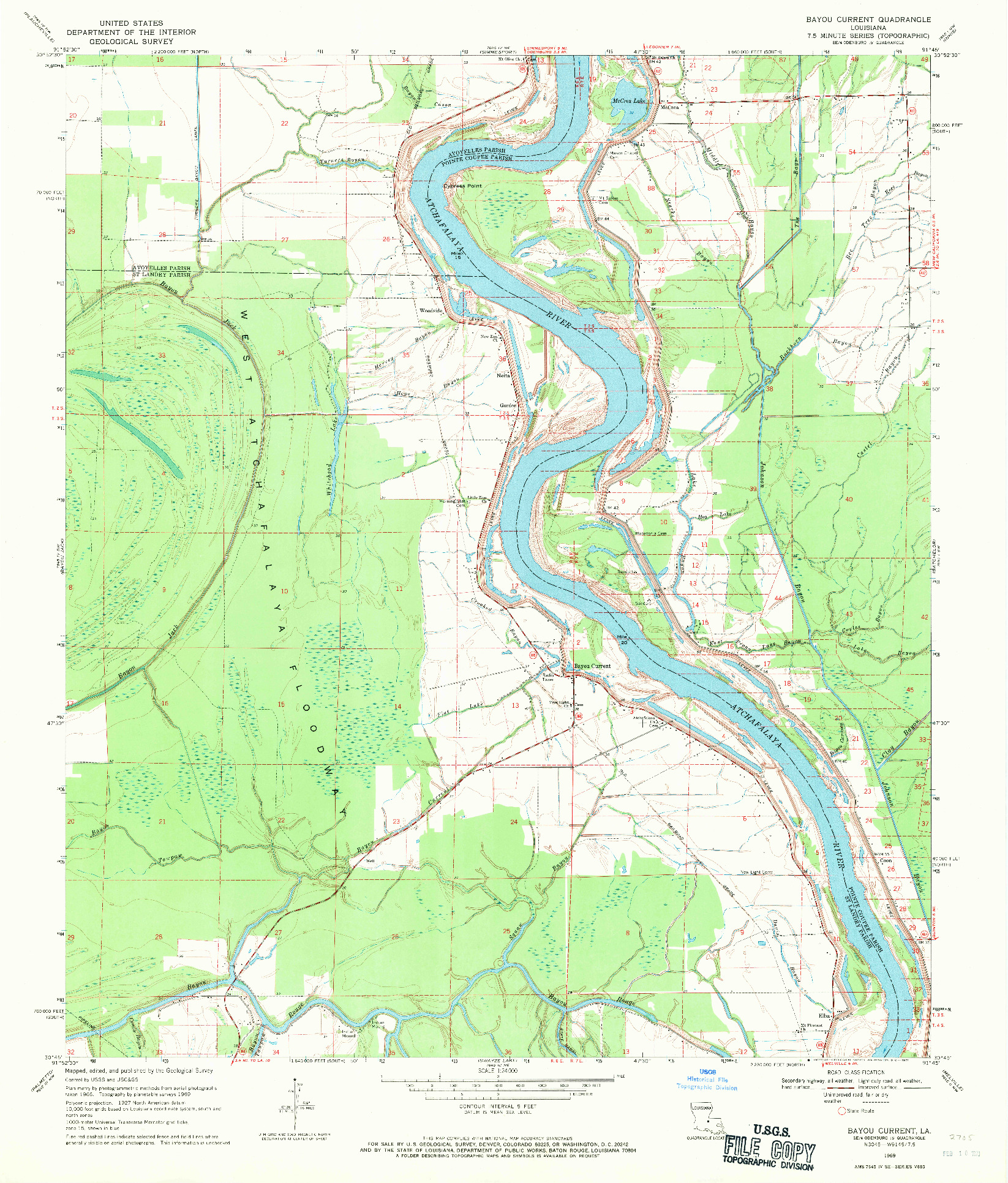 USGS 1:24000-SCALE QUADRANGLE FOR BAYOU CURRENT, LA 1969