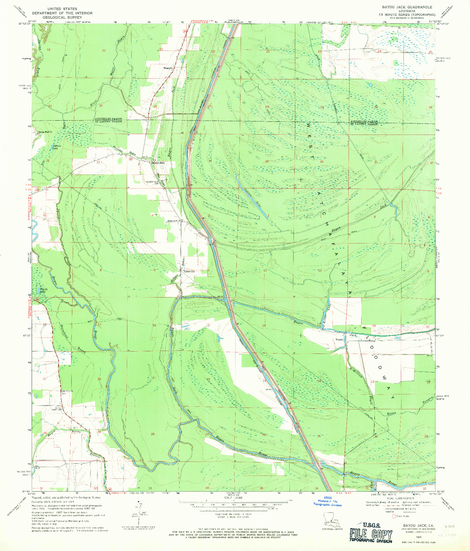 USGS 1:24000-SCALE QUADRANGLE FOR BAYOU JACK, LA 1969