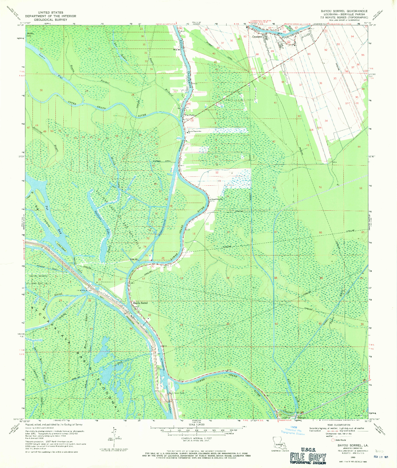 USGS 1:24000-SCALE QUADRANGLE FOR BAYOU SORREL, LA 1969