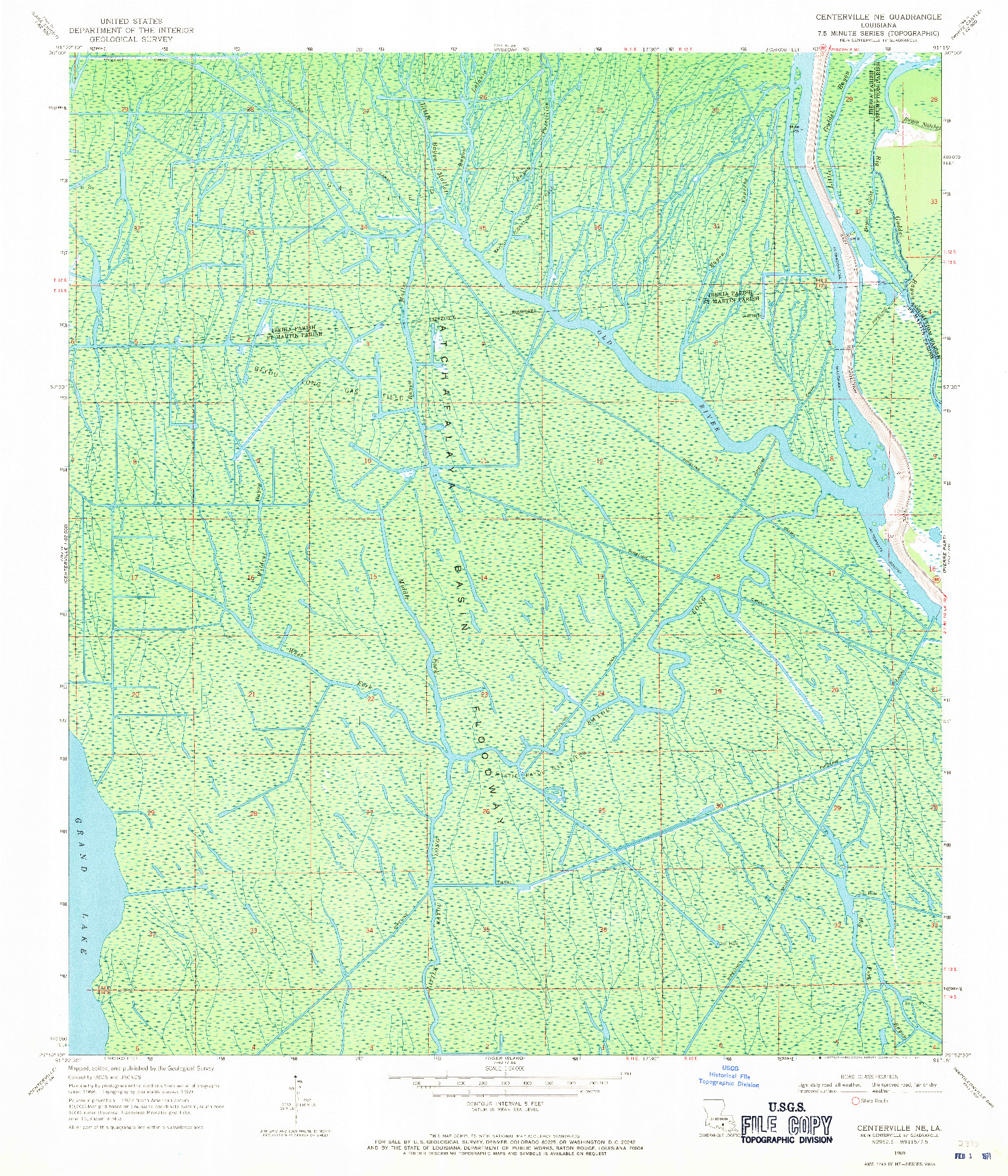 USGS 1:24000-SCALE QUADRANGLE FOR CENTERVILLE NE, LA 1969