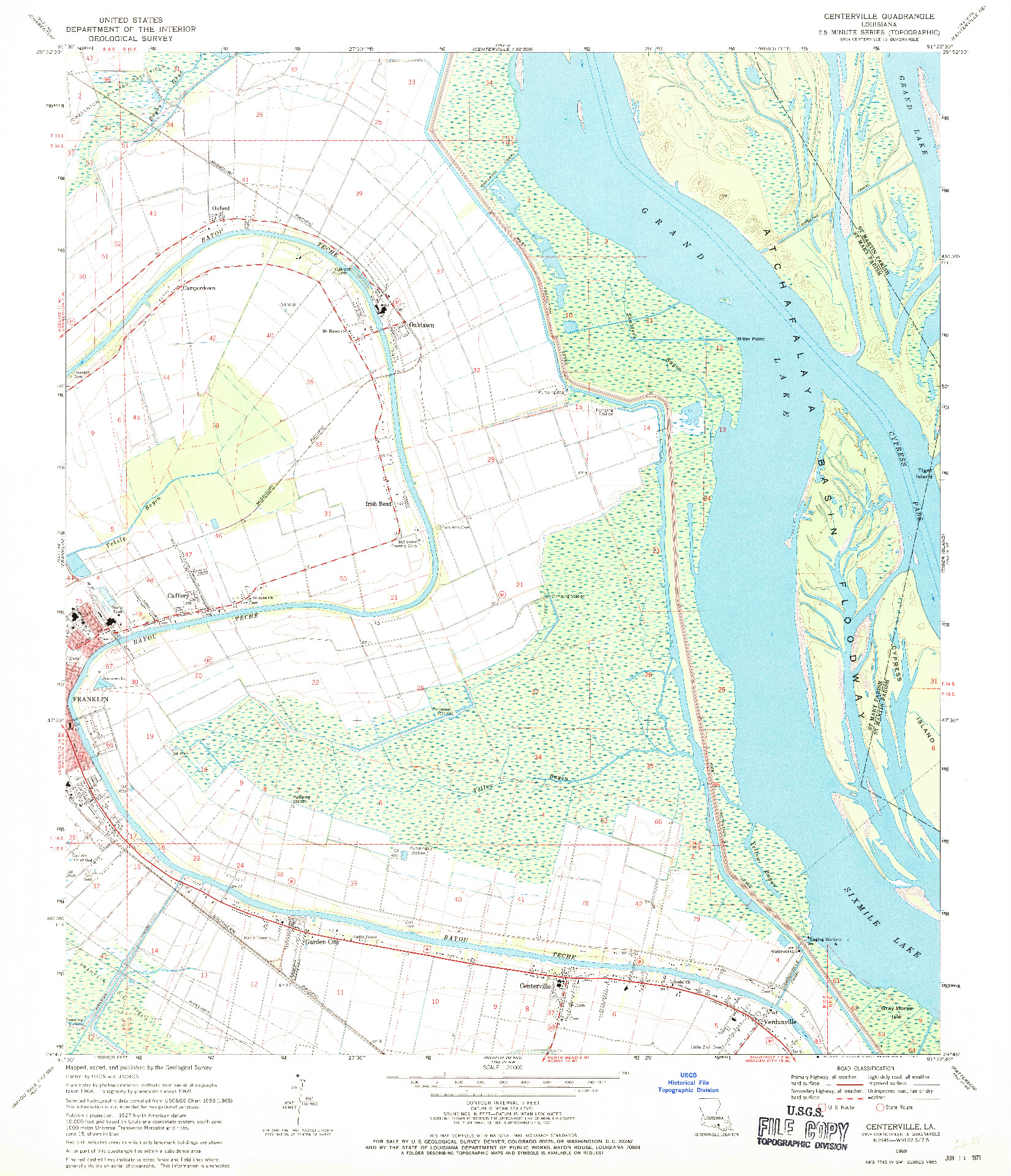 USGS 1:24000-SCALE QUADRANGLE FOR CENTERVILLE, LA 1969