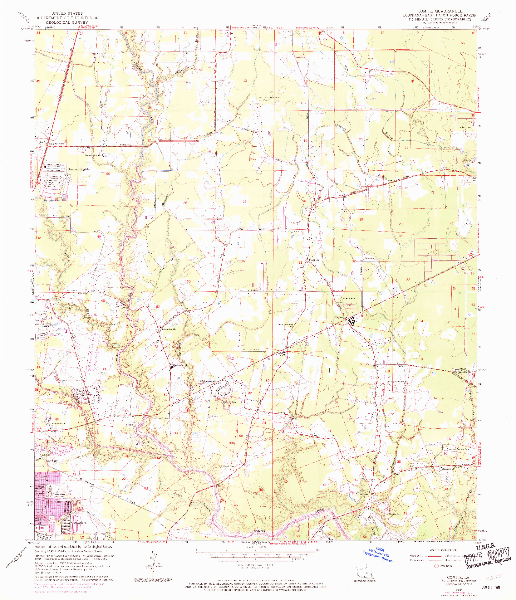 USGS 1:24000-SCALE QUADRANGLE FOR COMITE, LA 1962