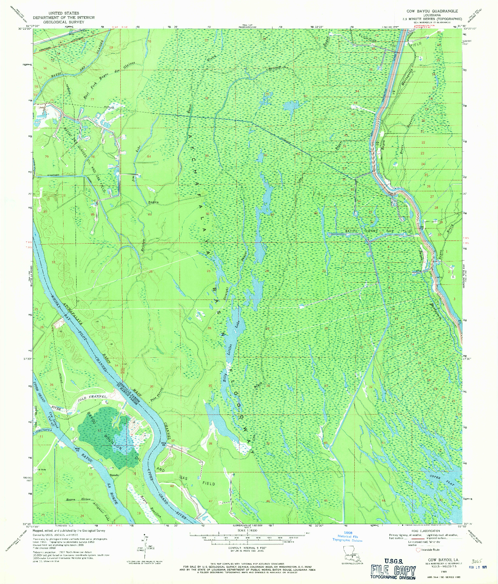 USGS 1:24000-SCALE QUADRANGLE FOR COW BAYOU, LA 1969