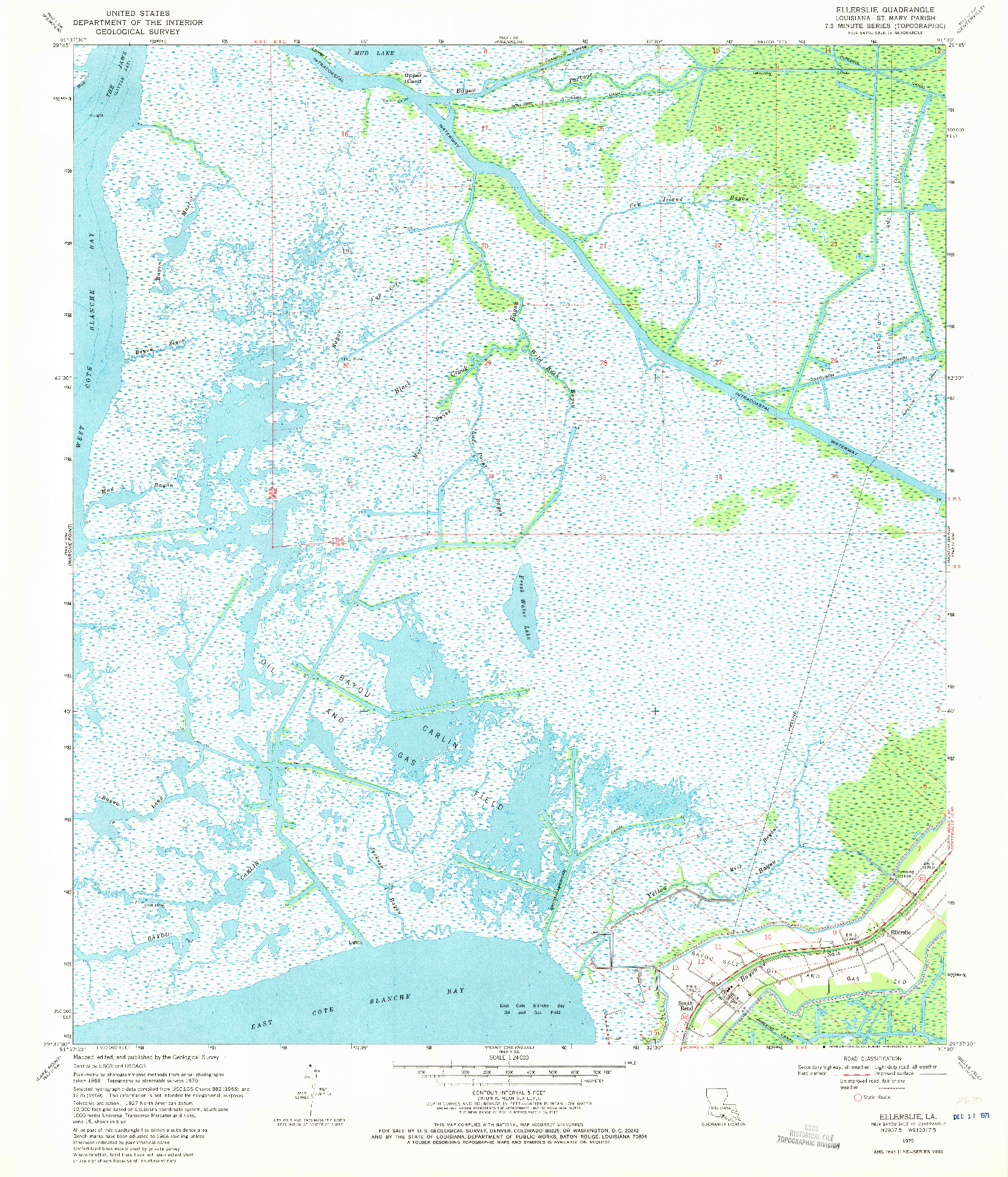 USGS 1:24000-SCALE QUADRANGLE FOR ELLERSLIE, LA 1970