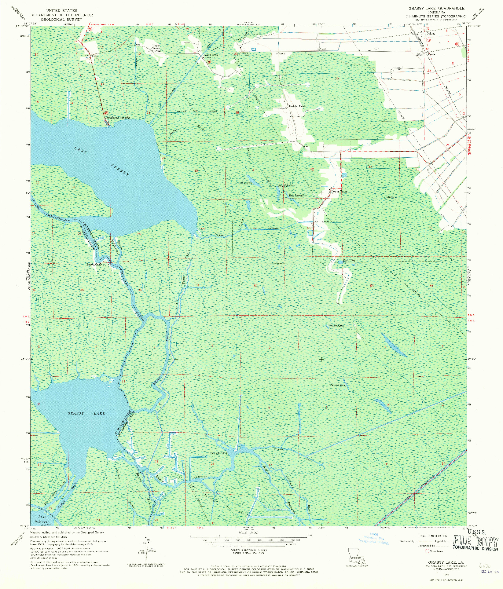 USGS 1:24000-SCALE QUADRANGLE FOR GRASSY LAKE, LA 1965