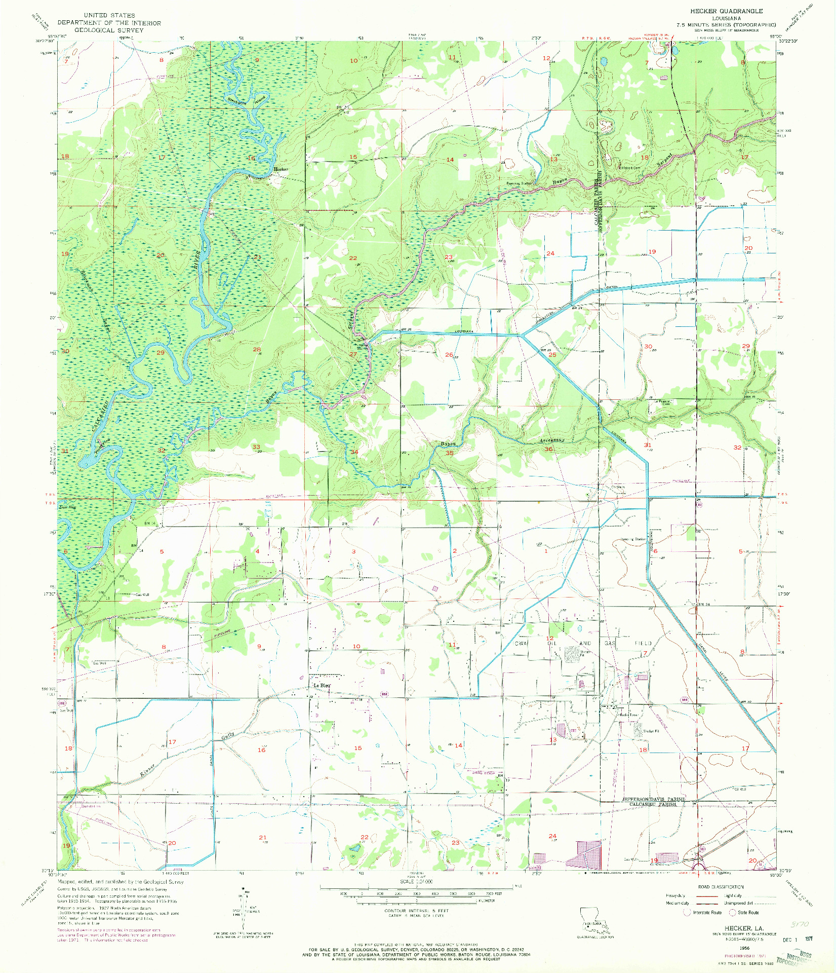 USGS 1:24000-SCALE QUADRANGLE FOR HECKER, LA 1956