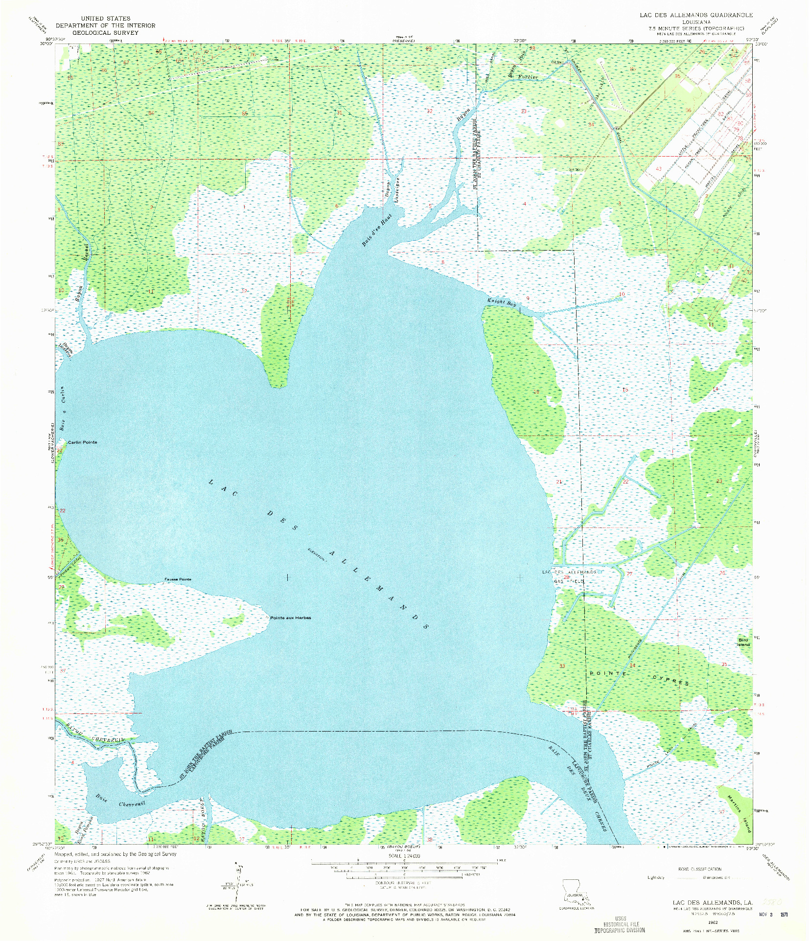 USGS 1:24000-SCALE QUADRANGLE FOR LAC DES ALLEMANDS, LA 1962