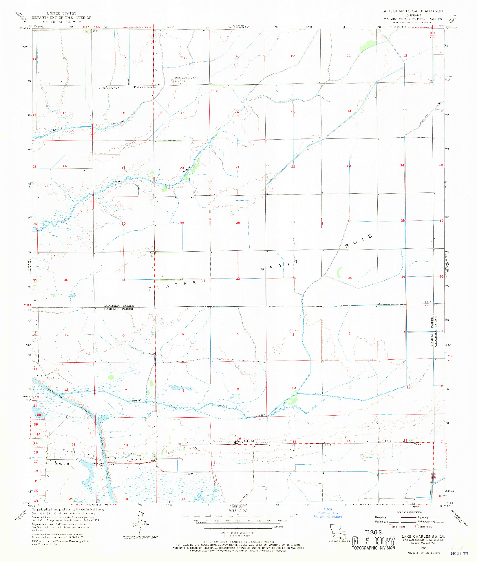 USGS 1:24000-SCALE QUADRANGLE FOR LAKE CHARLES SW, LA 1955