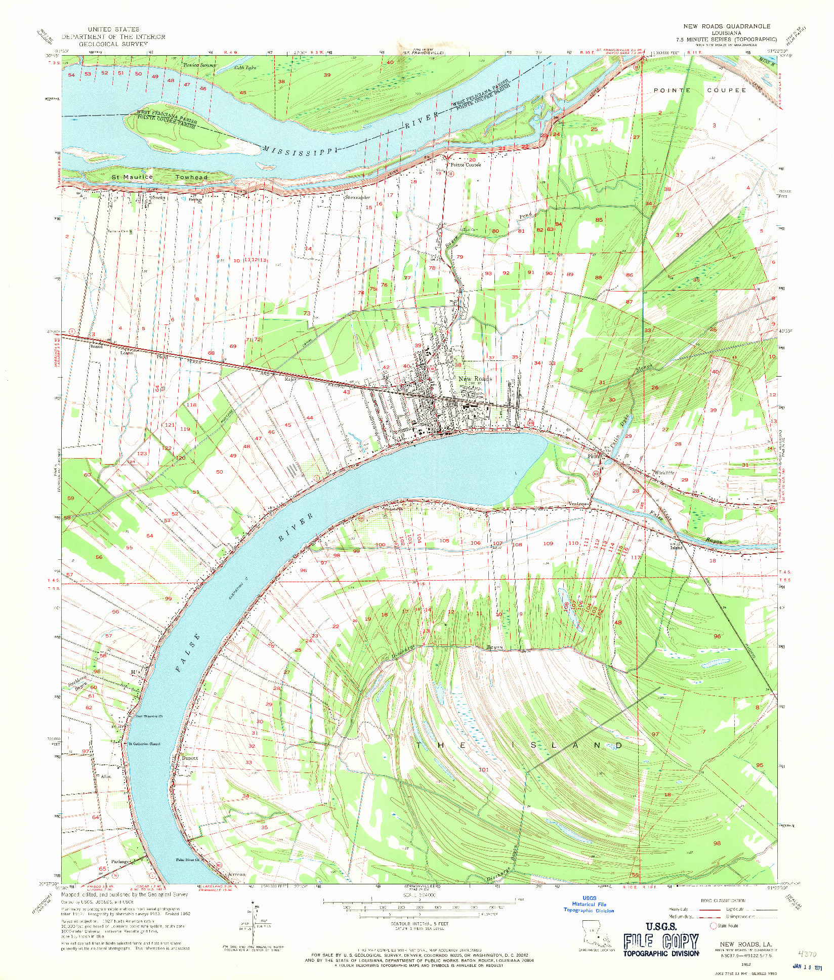 USGS 1:24000-SCALE QUADRANGLE FOR NEW ROADS, LA 1962