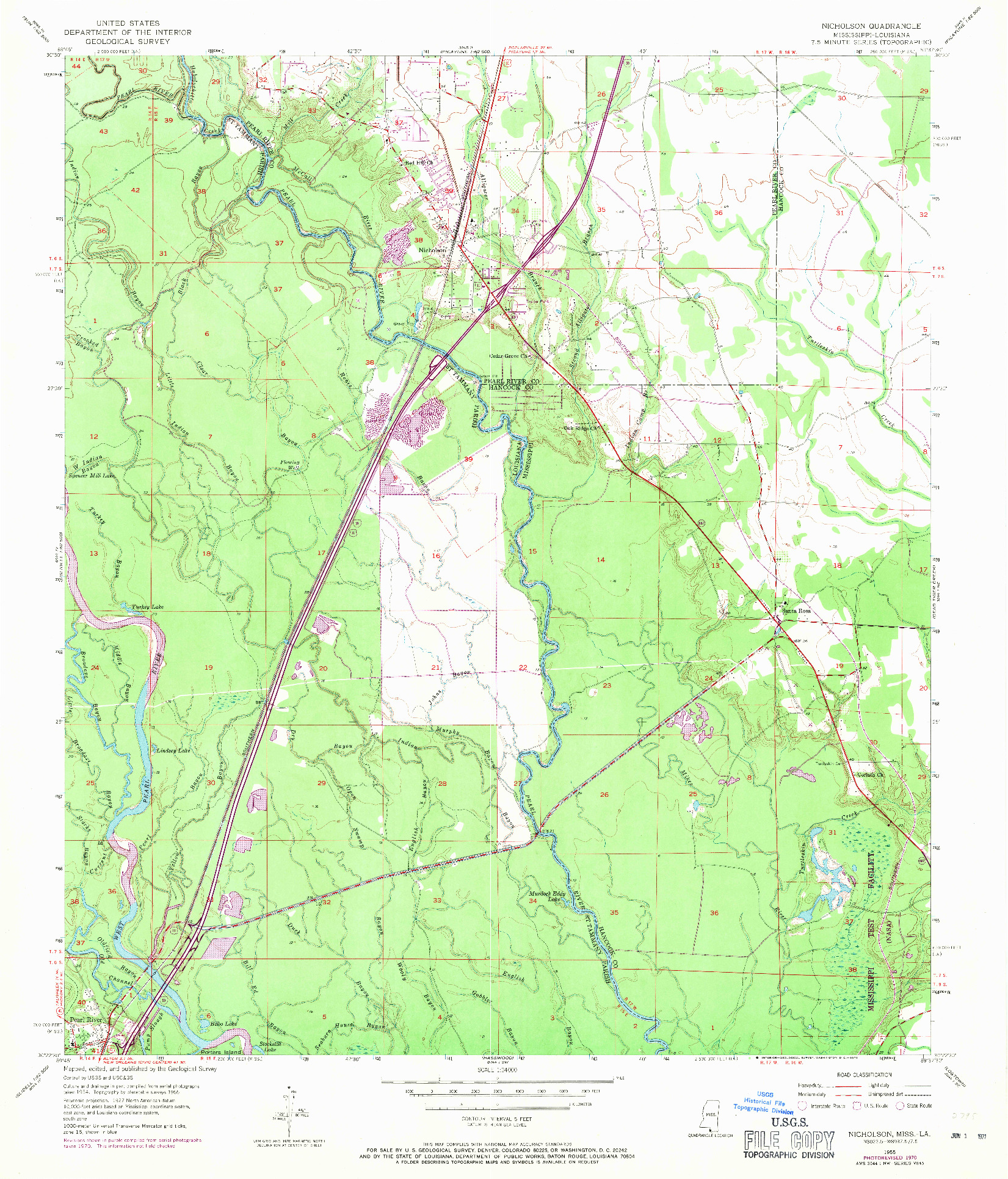USGS 1:24000-SCALE QUADRANGLE FOR NICHOLSON, LA 1955