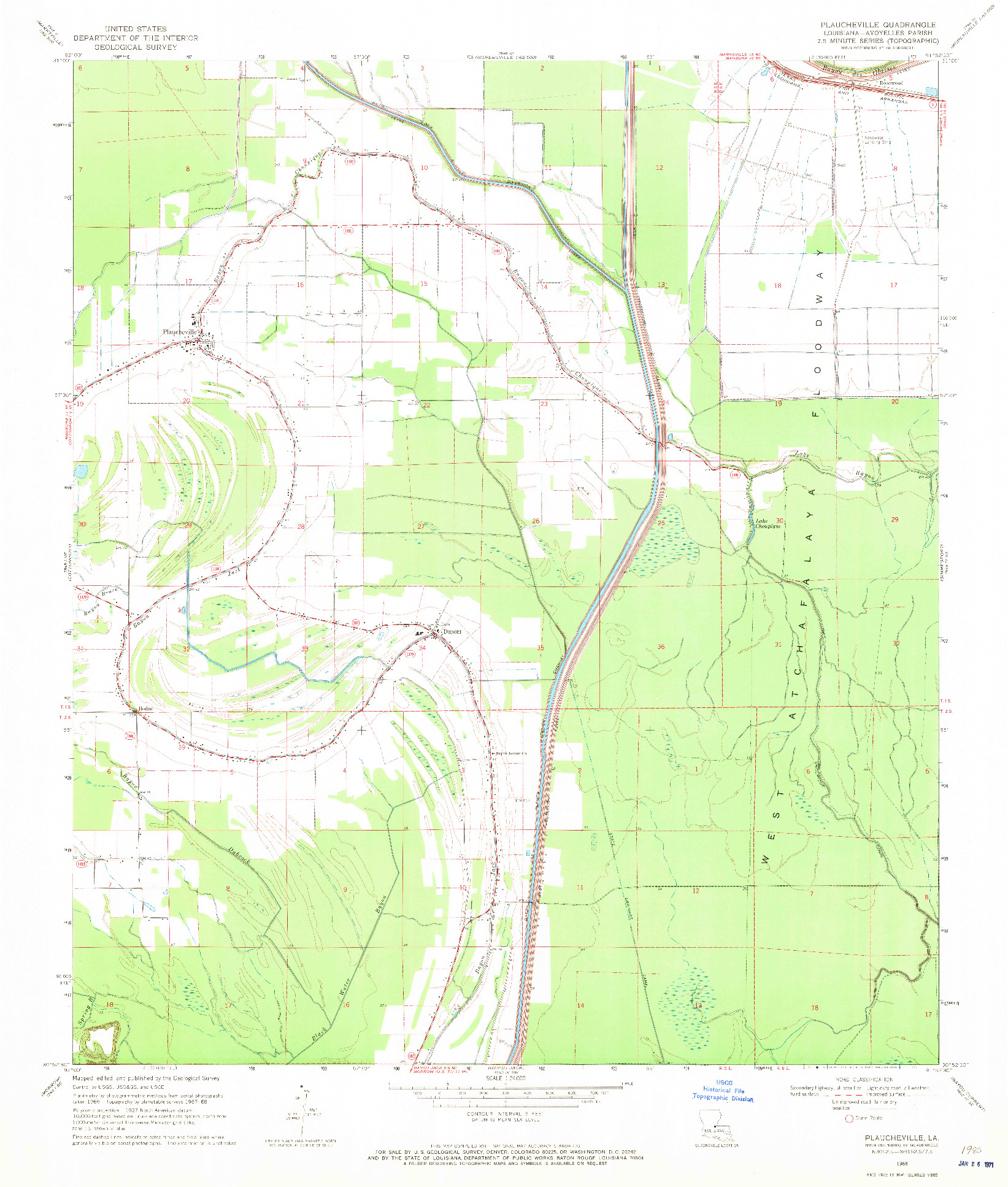 USGS 1:24000-SCALE QUADRANGLE FOR PLAUCHEVILLE, LA 1968