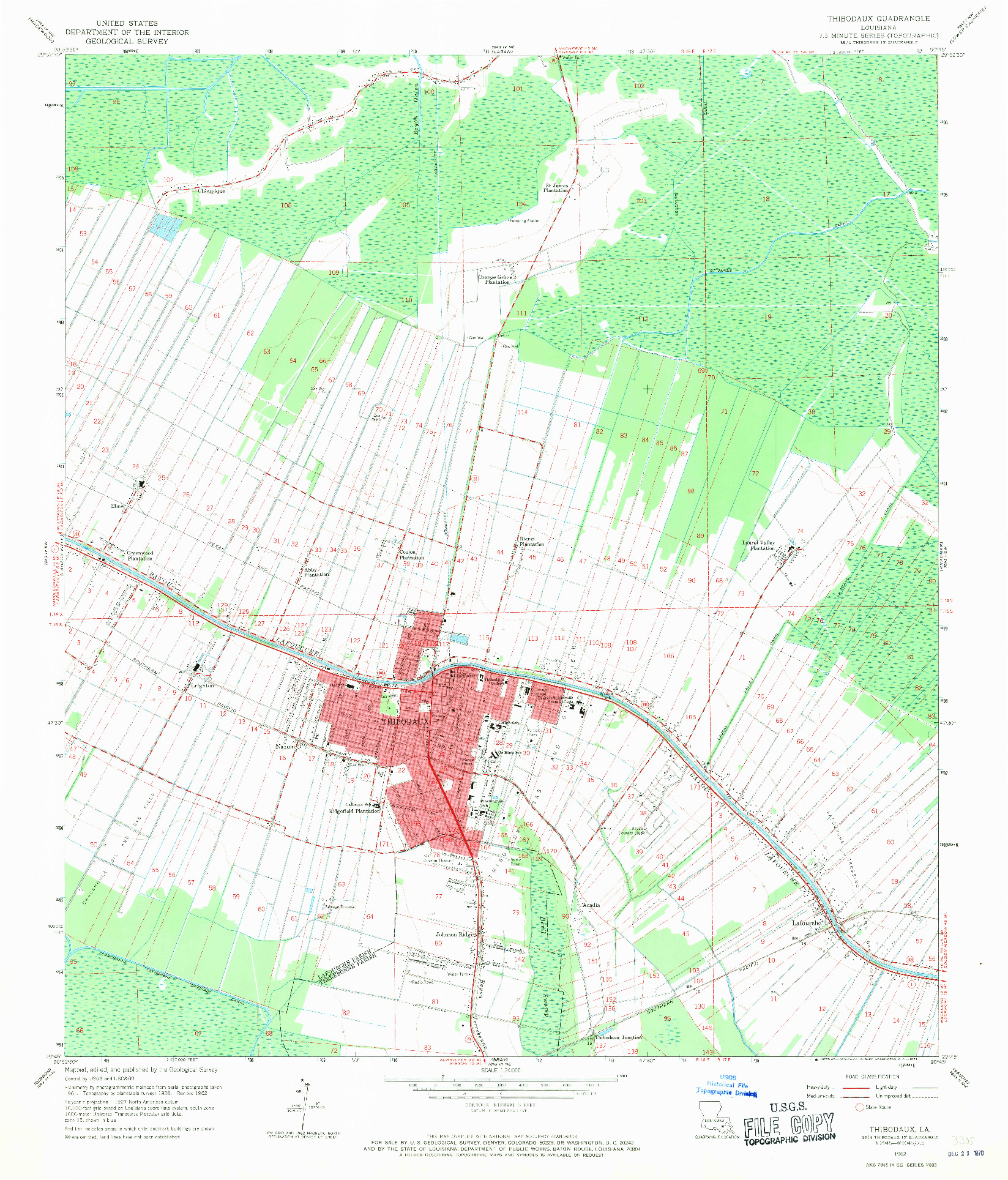 USGS 1:24000-SCALE QUADRANGLE FOR THIBODAUX, LA 1962