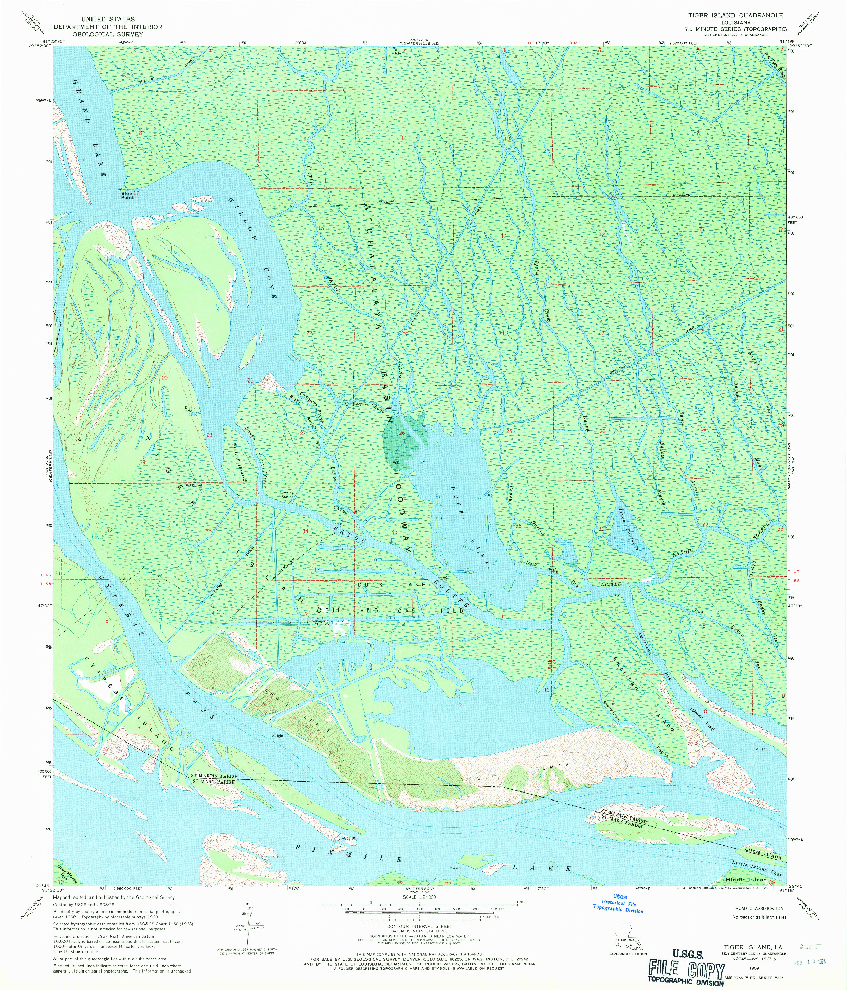 USGS 1:24000-SCALE QUADRANGLE FOR TIGER ISLAND, LA 1969