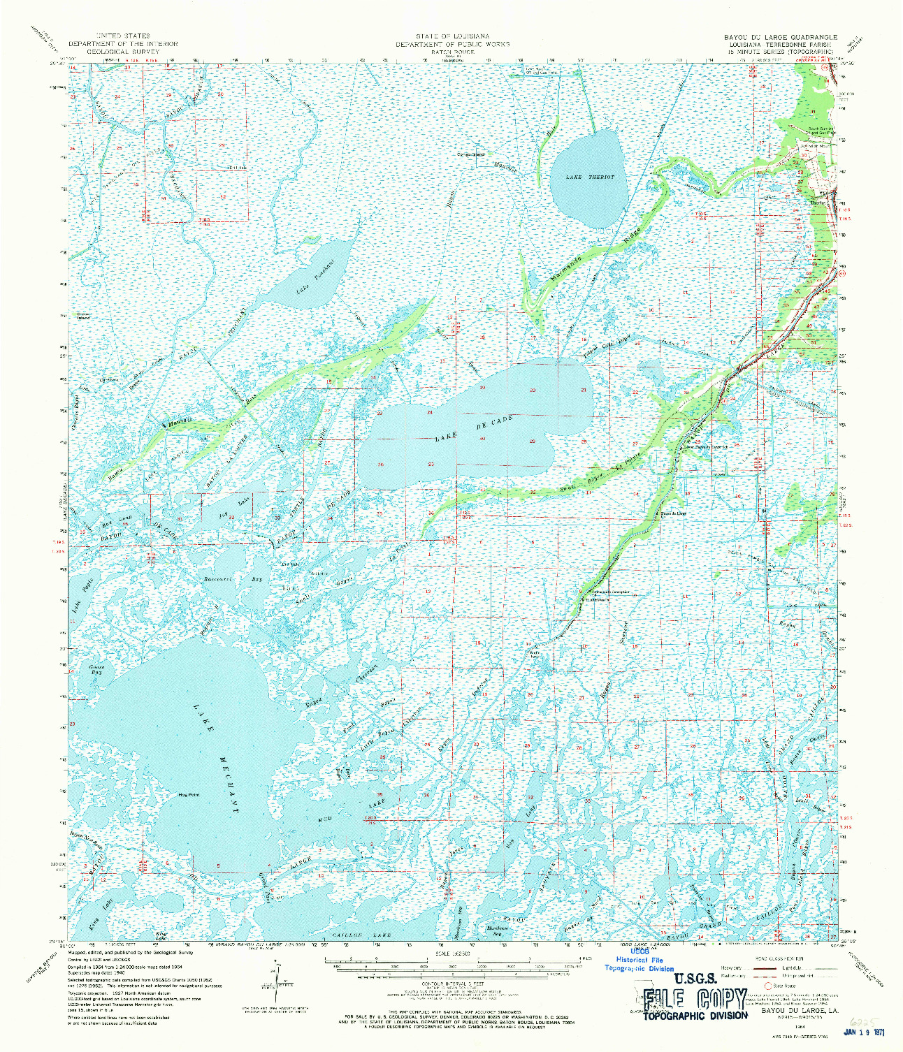 USGS 1:62500-SCALE QUADRANGLE FOR BAYOU DU LARGE, LA 1964