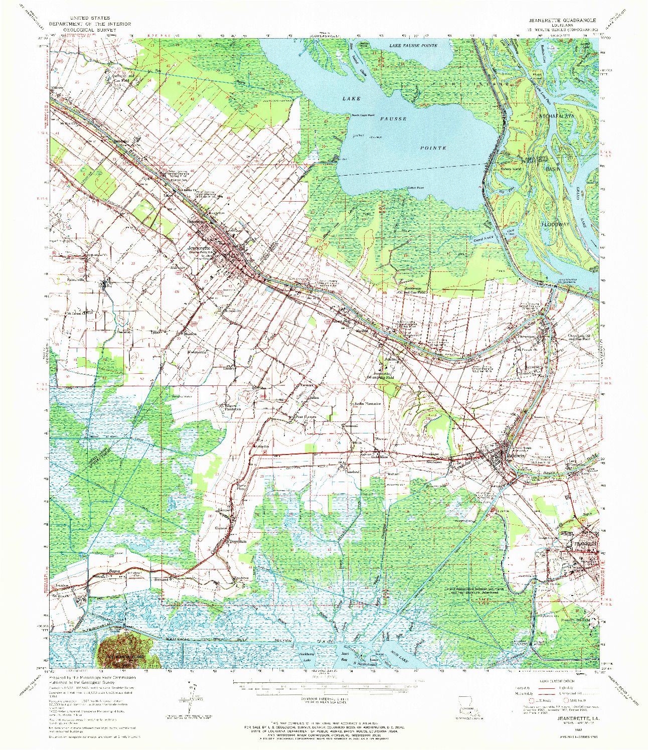 USGS 1:62500-SCALE QUADRANGLE FOR JEANERETTE, LA 1963