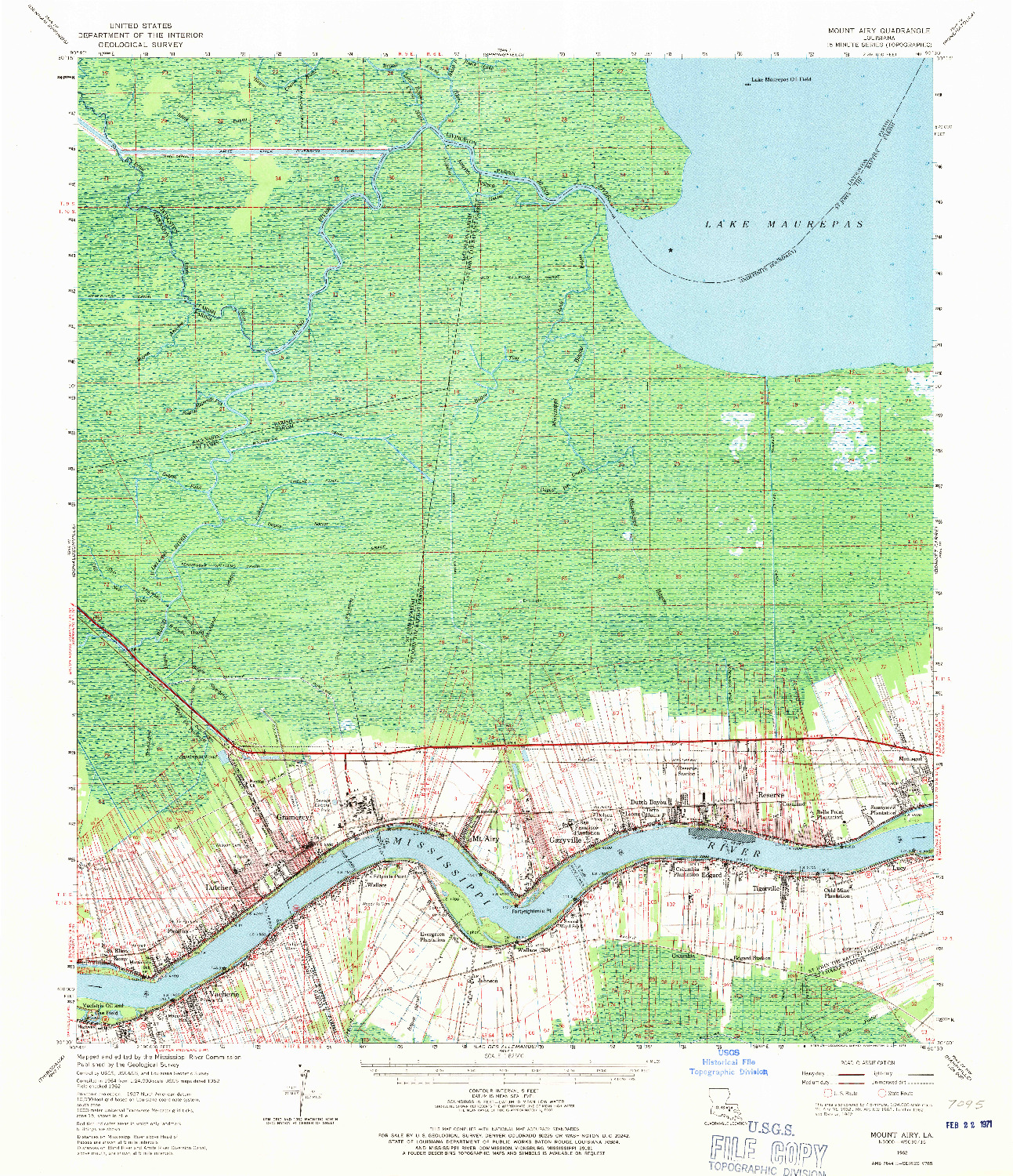 USGS 1:62500-SCALE QUADRANGLE FOR MOUNT AIRY, LA 1962
