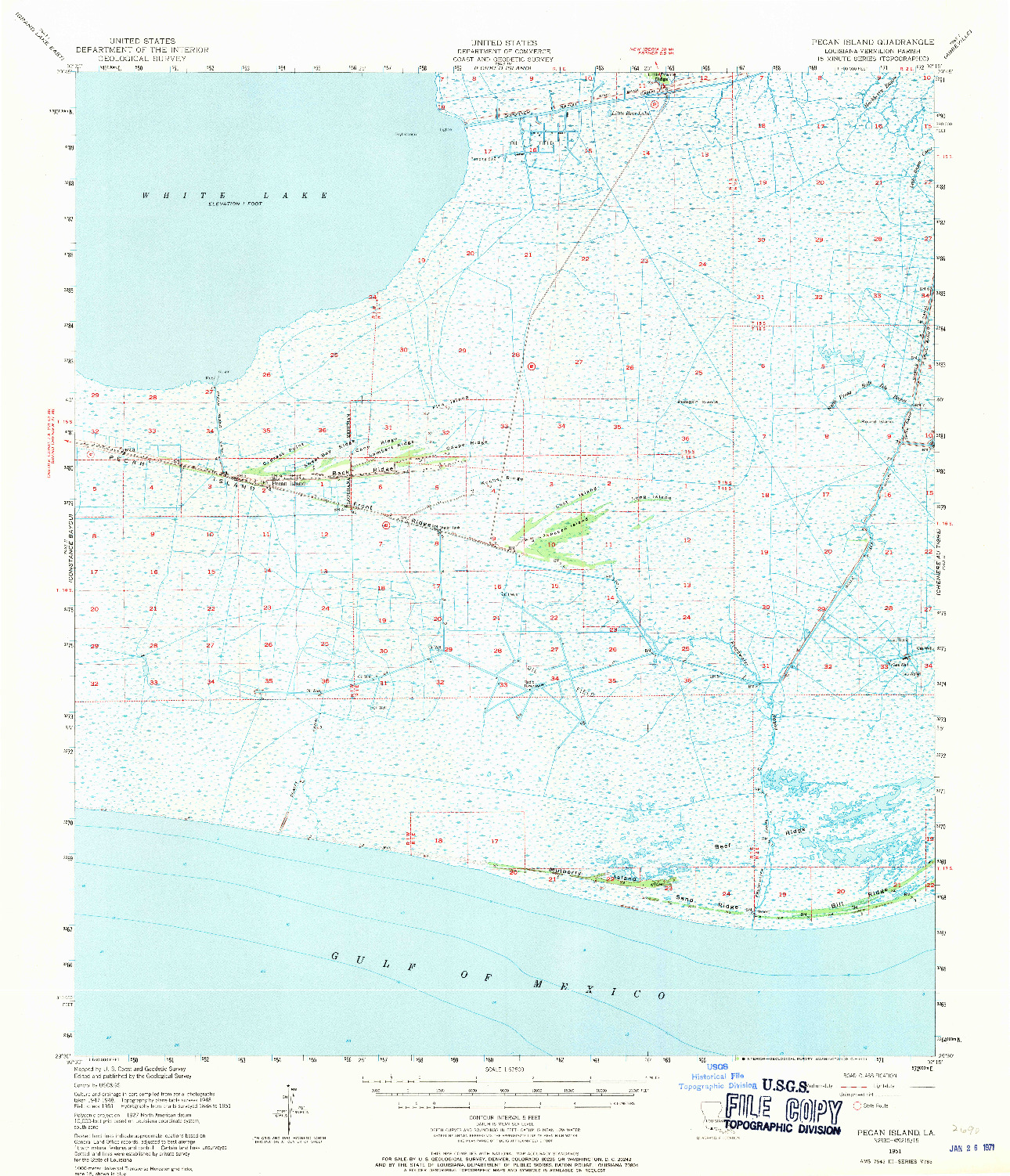 USGS 1:62500-SCALE QUADRANGLE FOR PECAN ISLAND, LA 1951