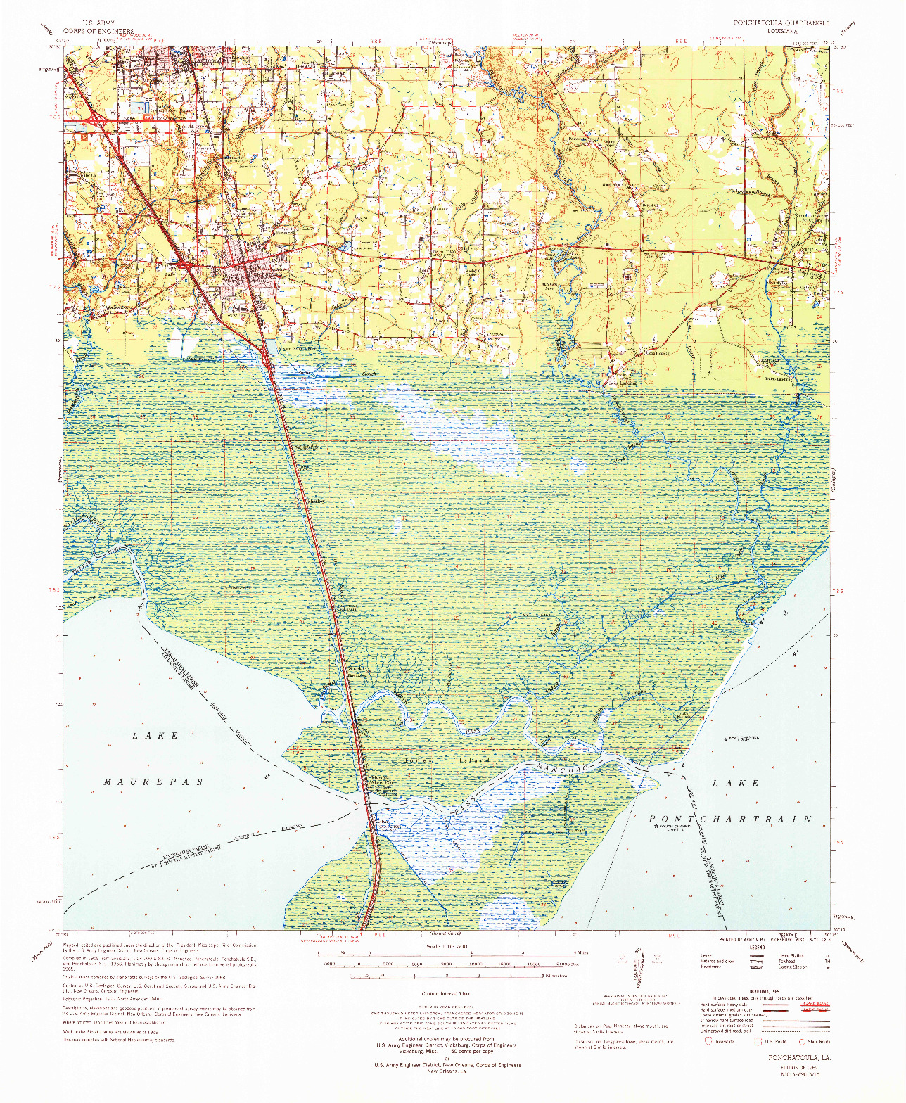 USGS 1:62500-SCALE QUADRANGLE FOR PONCHATOULA, LA 1969