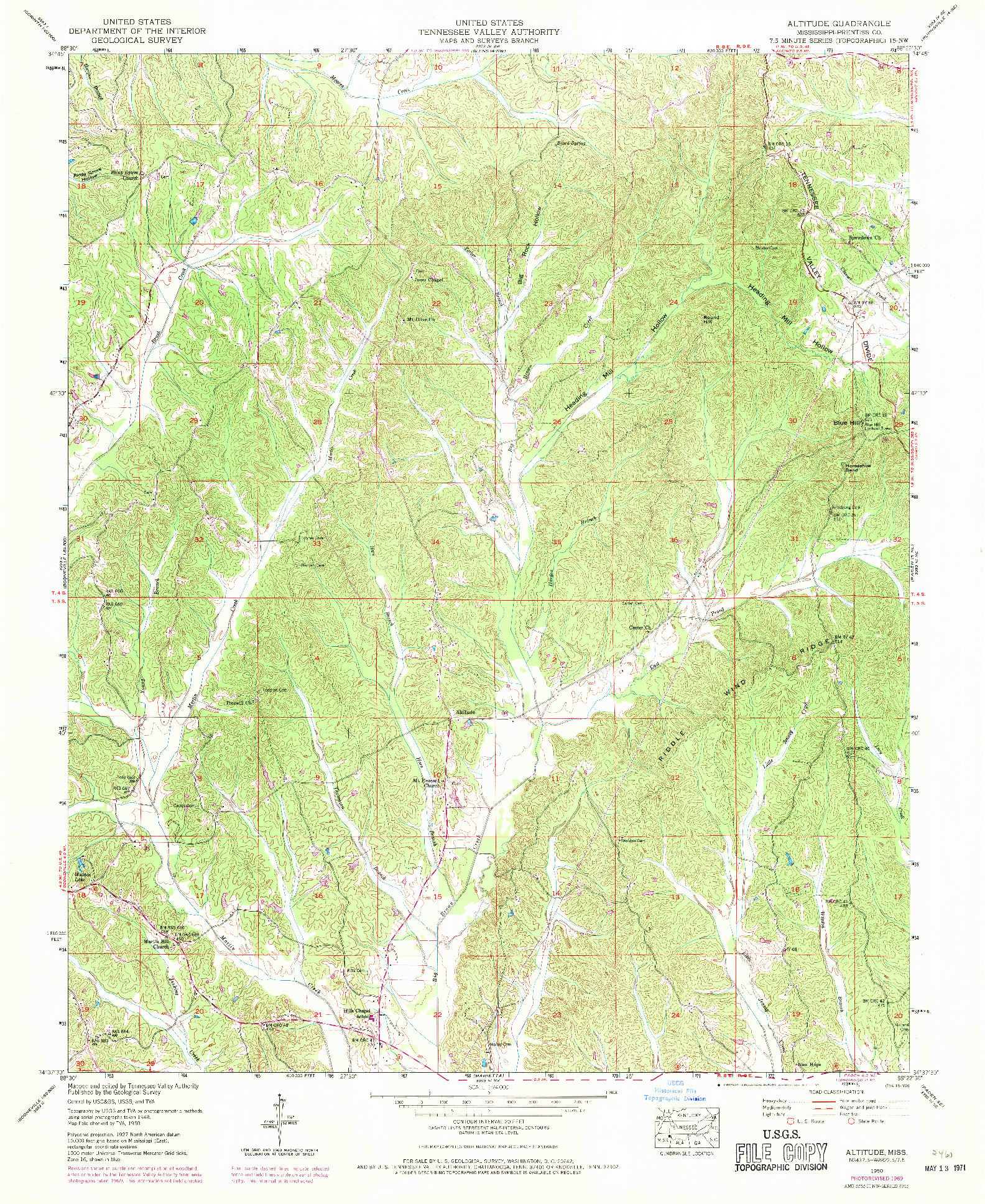 USGS 1:24000-SCALE QUADRANGLE FOR ALTITUDE, MS 1950