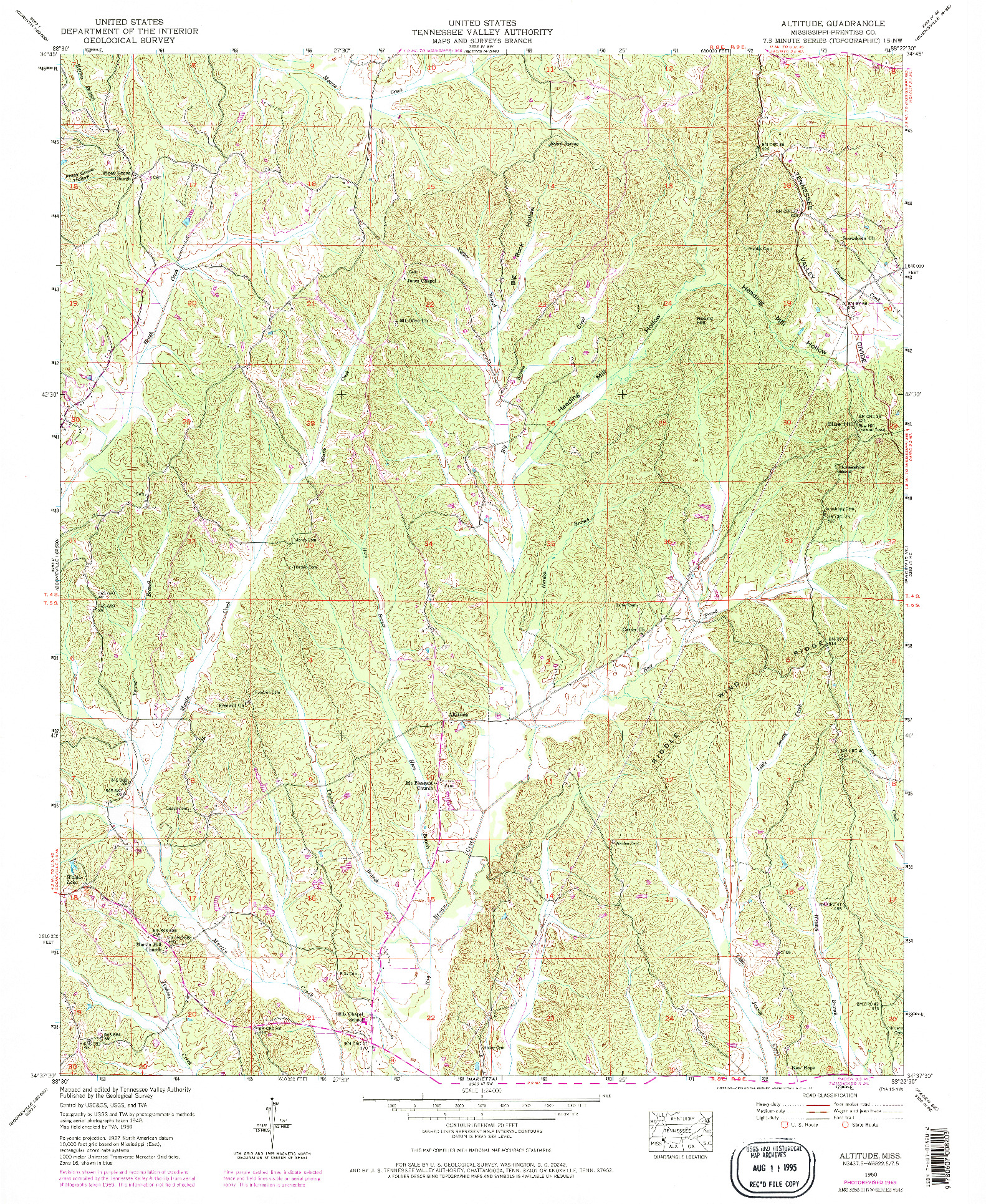 USGS 1:24000-SCALE QUADRANGLE FOR ALTITUDE, MS 1950