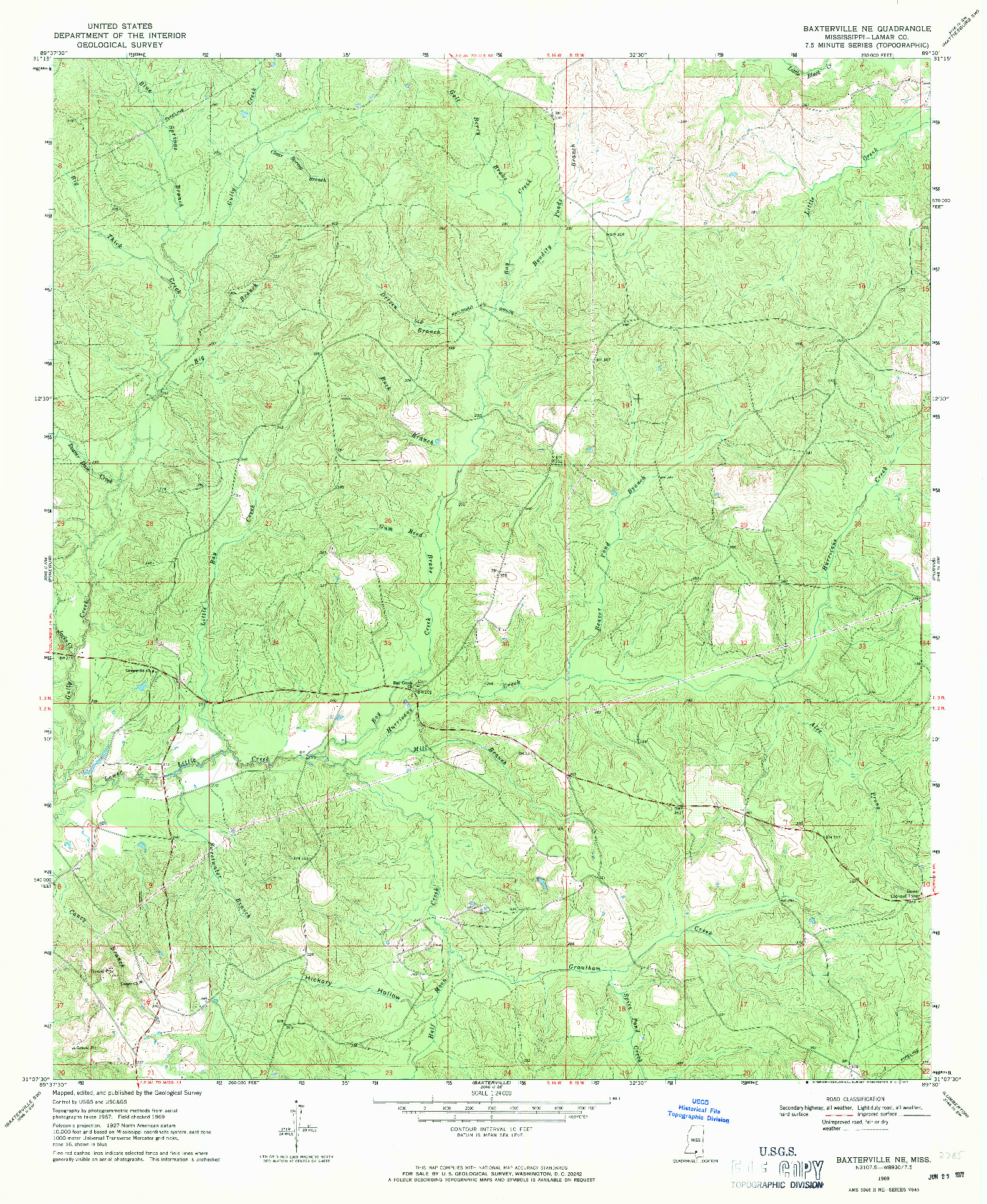 USGS 1:24000-SCALE QUADRANGLE FOR BAXTERVILLE NE, MS 1969