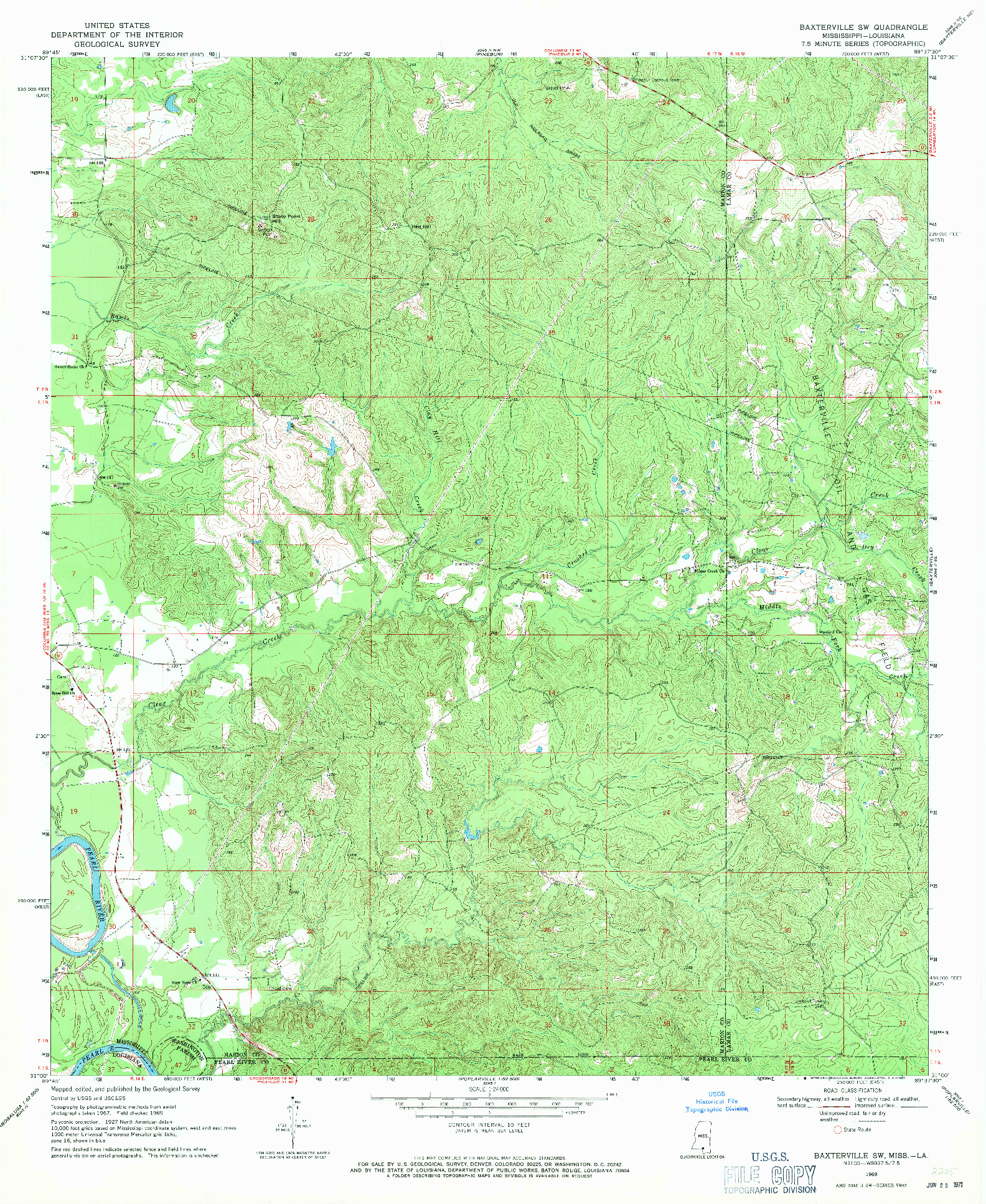 USGS 1:24000-SCALE QUADRANGLE FOR BAXTERVILLE SW, MS 1969