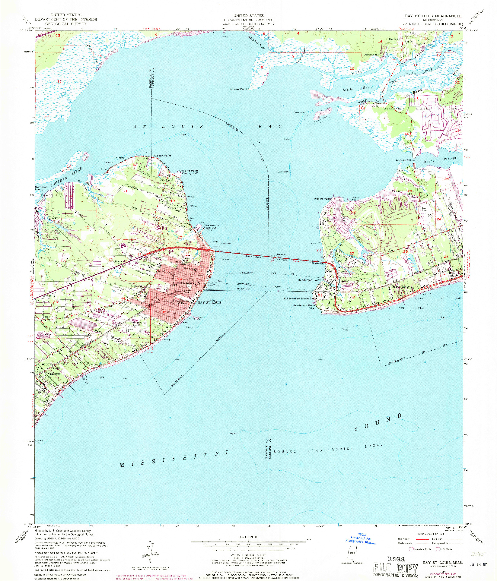 USGS 1:24000-SCALE QUADRANGLE FOR BAY ST. LOUIS, MS 1956