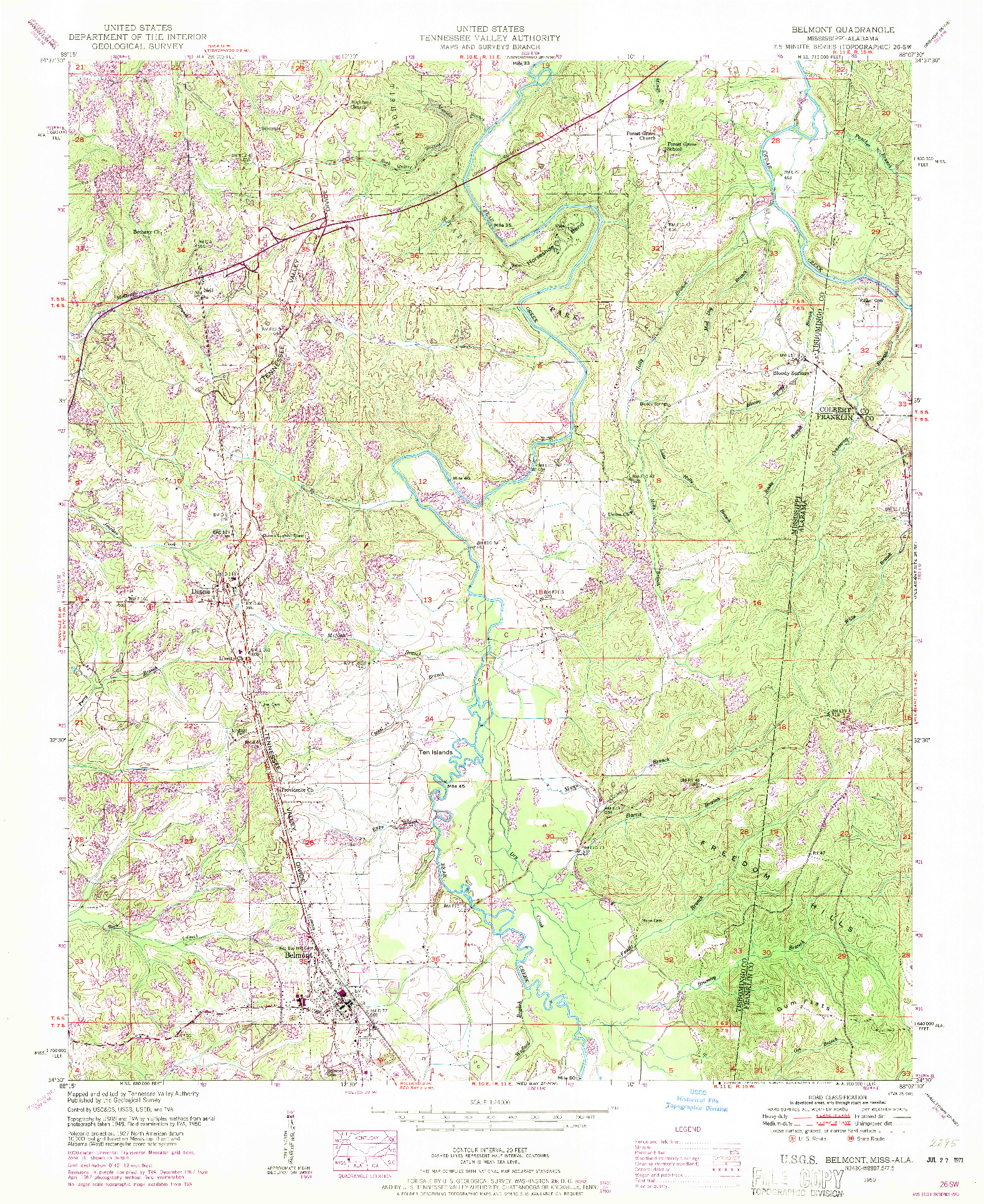 USGS 1:24000-SCALE QUADRANGLE FOR BELMONT, MS 1950