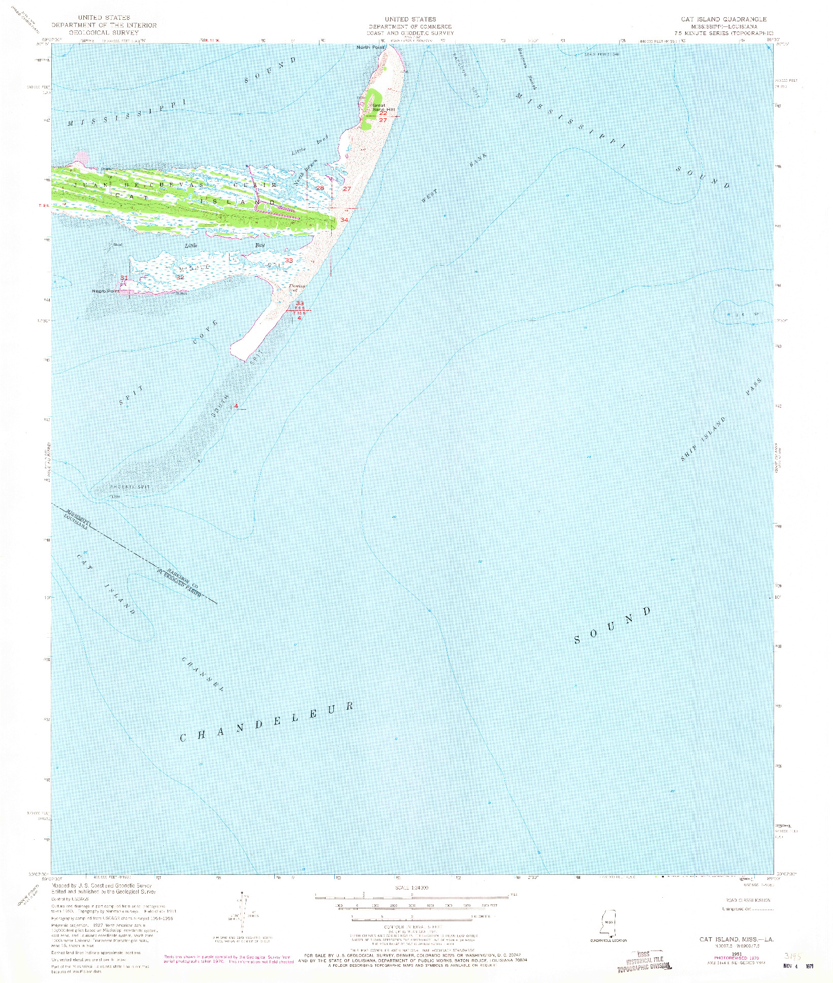 USGS 1:24000-SCALE QUADRANGLE FOR CAT ISLAND, MS 1951