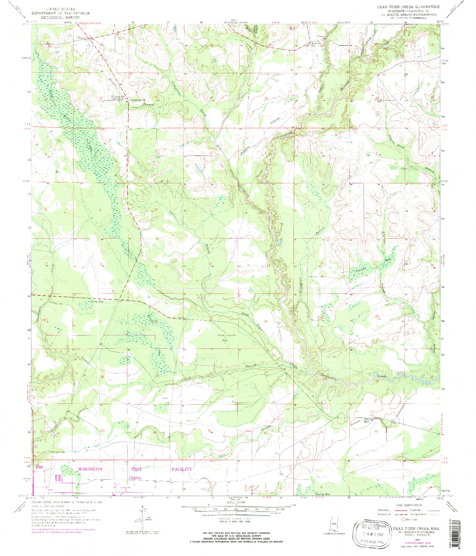 USGS 1:24000-SCALE QUADRANGLE FOR DEAD TIGER CREEK, MS 1957