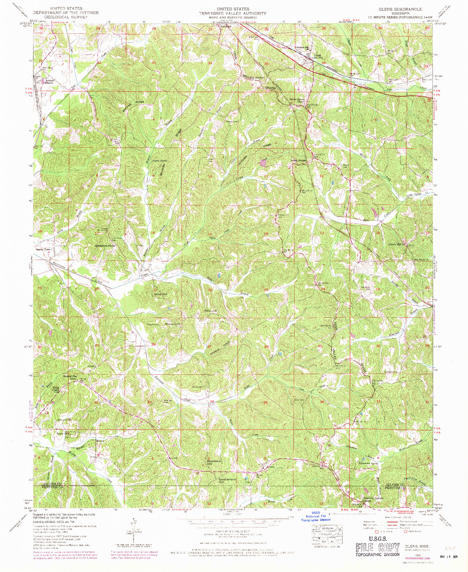 USGS 1:24000-SCALE QUADRANGLE FOR GLENS, MS 1950