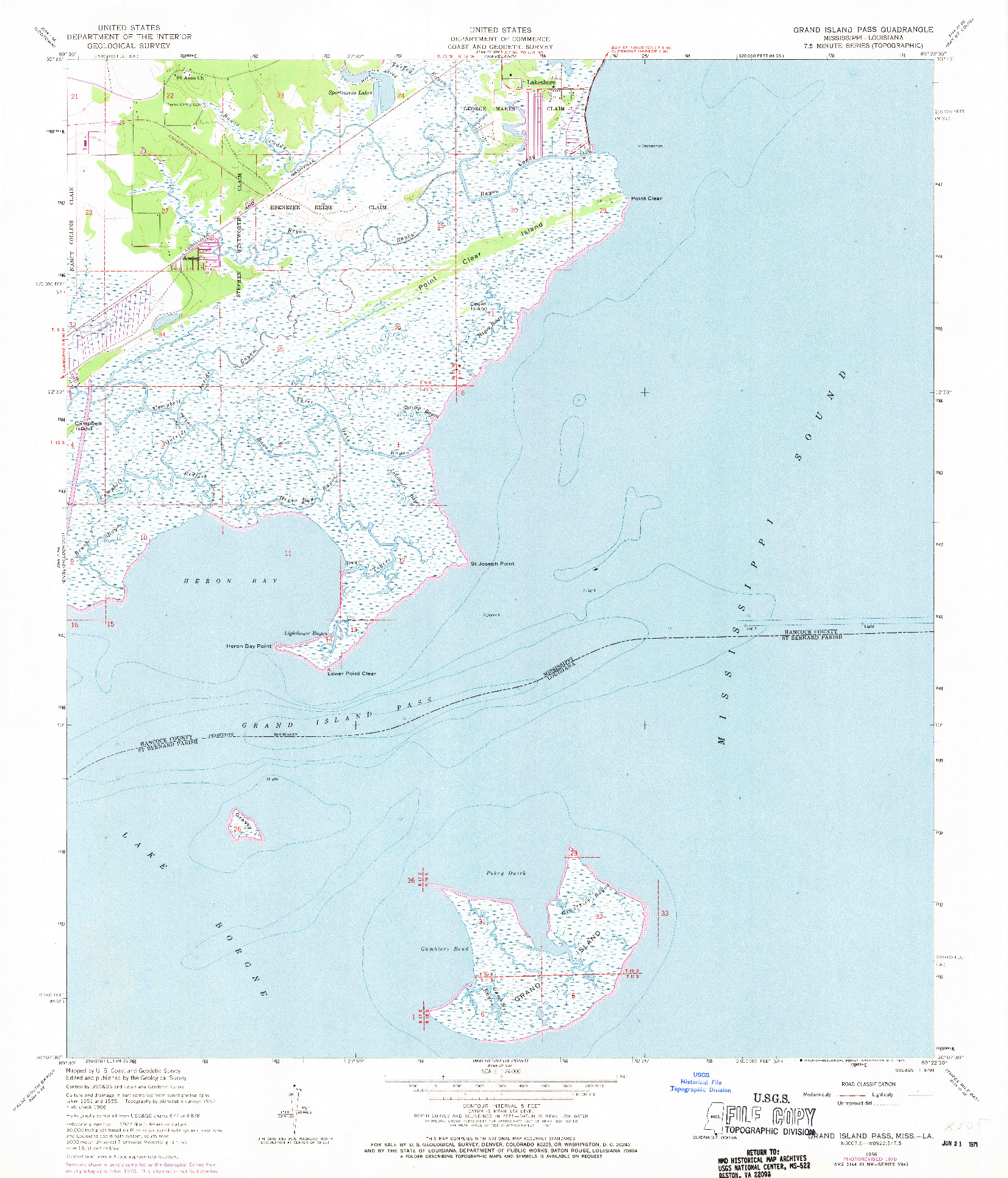 USGS 1:24000-SCALE QUADRANGLE FOR GRAND ISLAND PASS, MS 1956