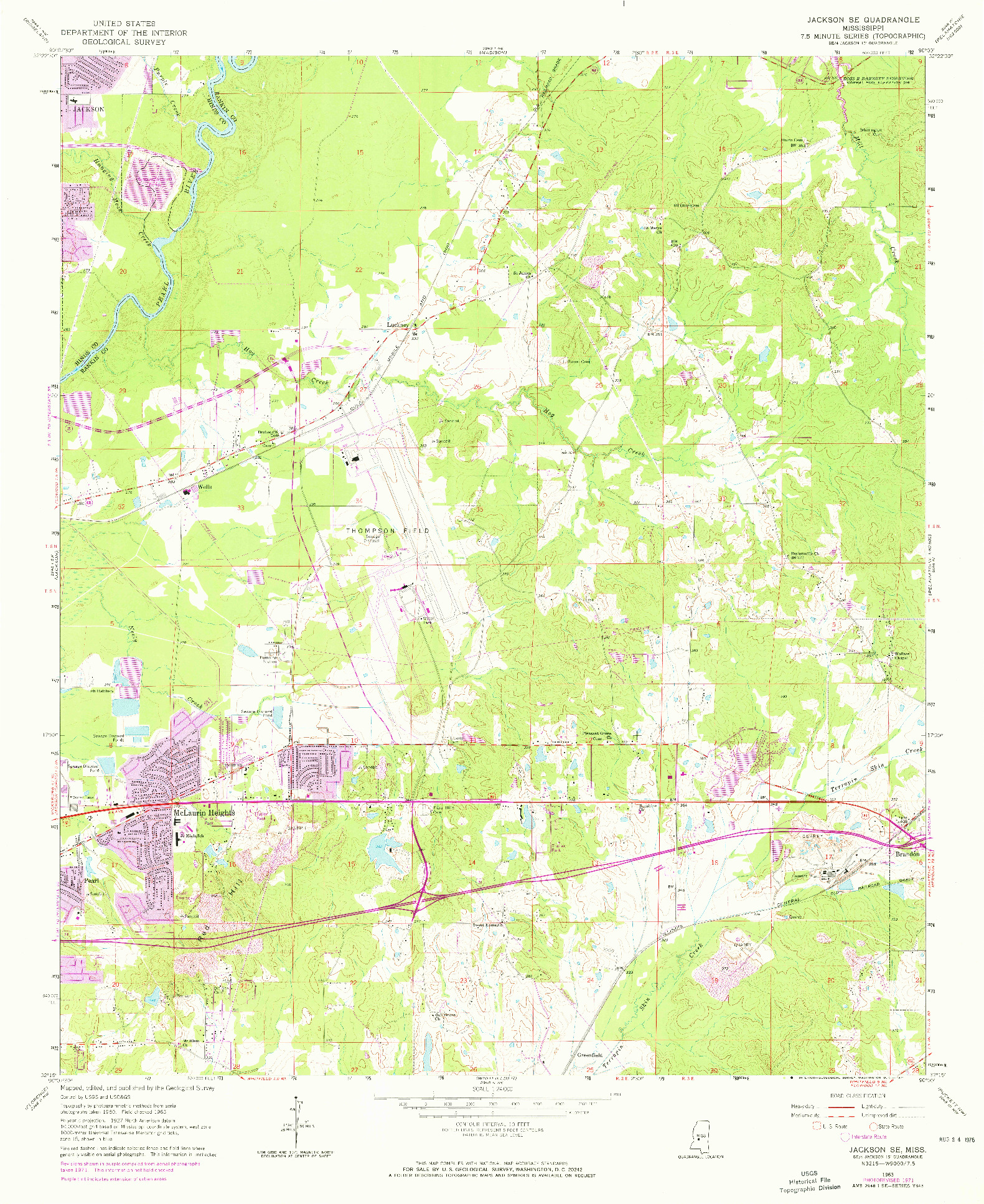 USGS 1:24000-SCALE QUADRANGLE FOR JACKSON SE, MS 1963