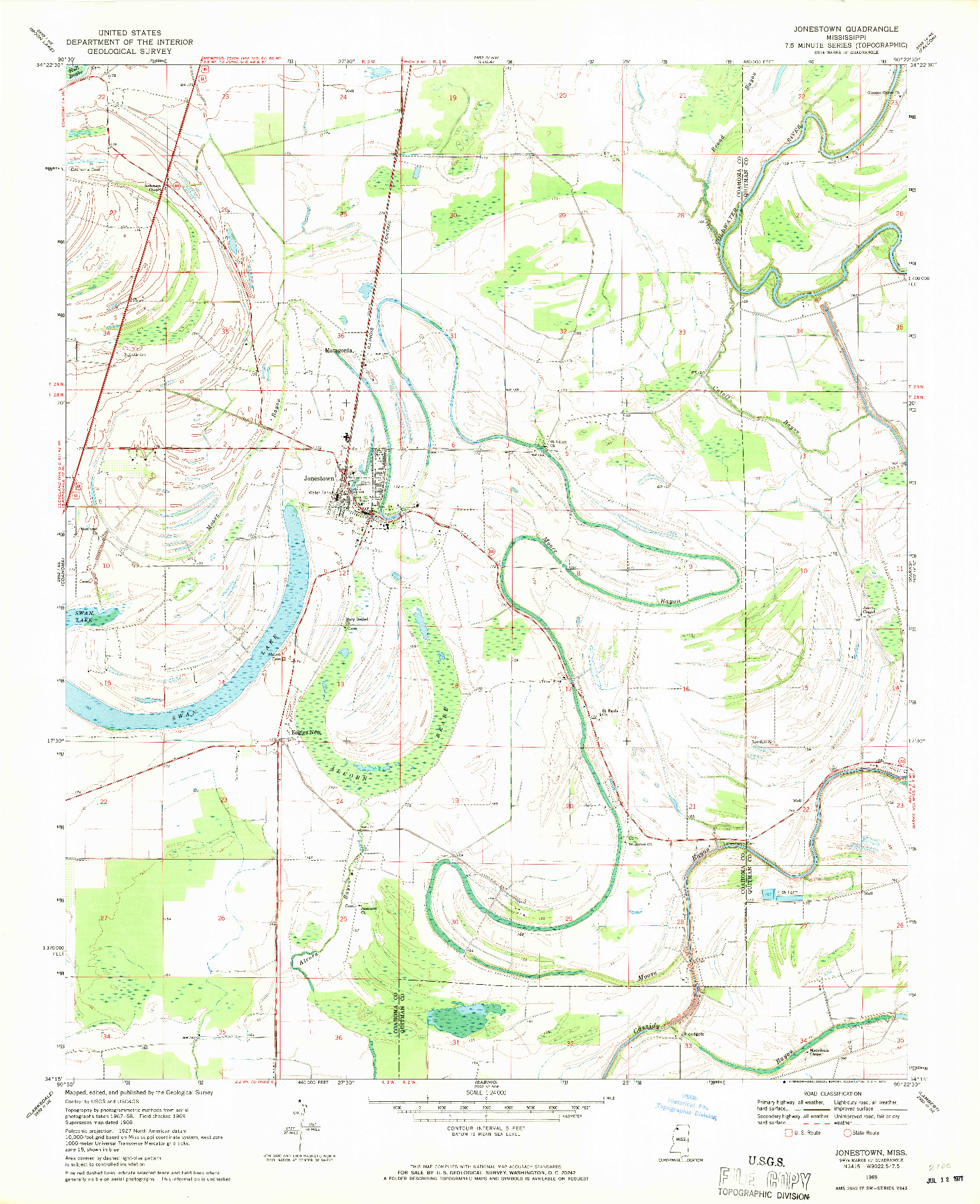 USGS 1:24000-SCALE QUADRANGLE FOR JONESTOWN, MS 1969